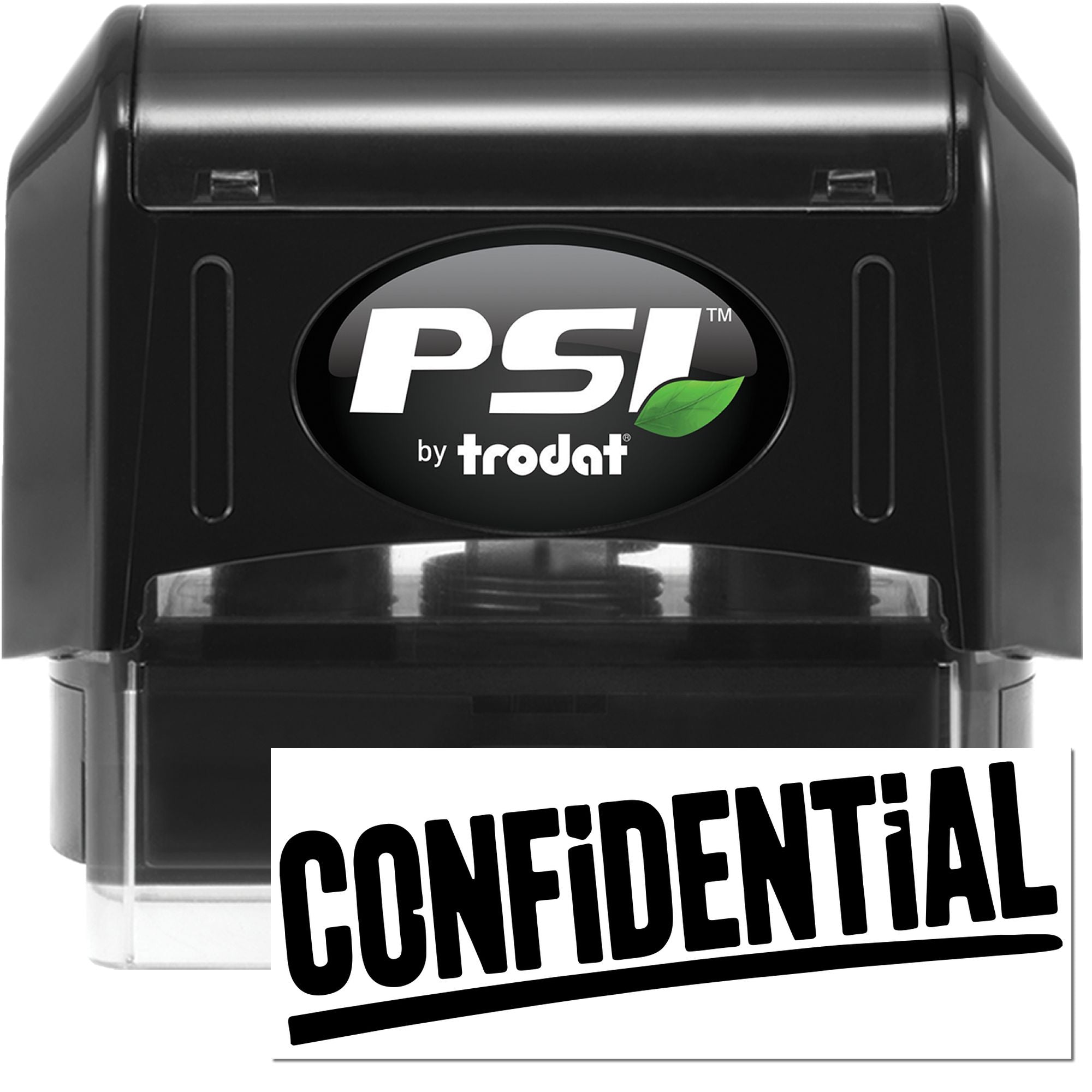 PSI by Trodat confidential rubber stamp for marking sensitive documents and protecting private information.