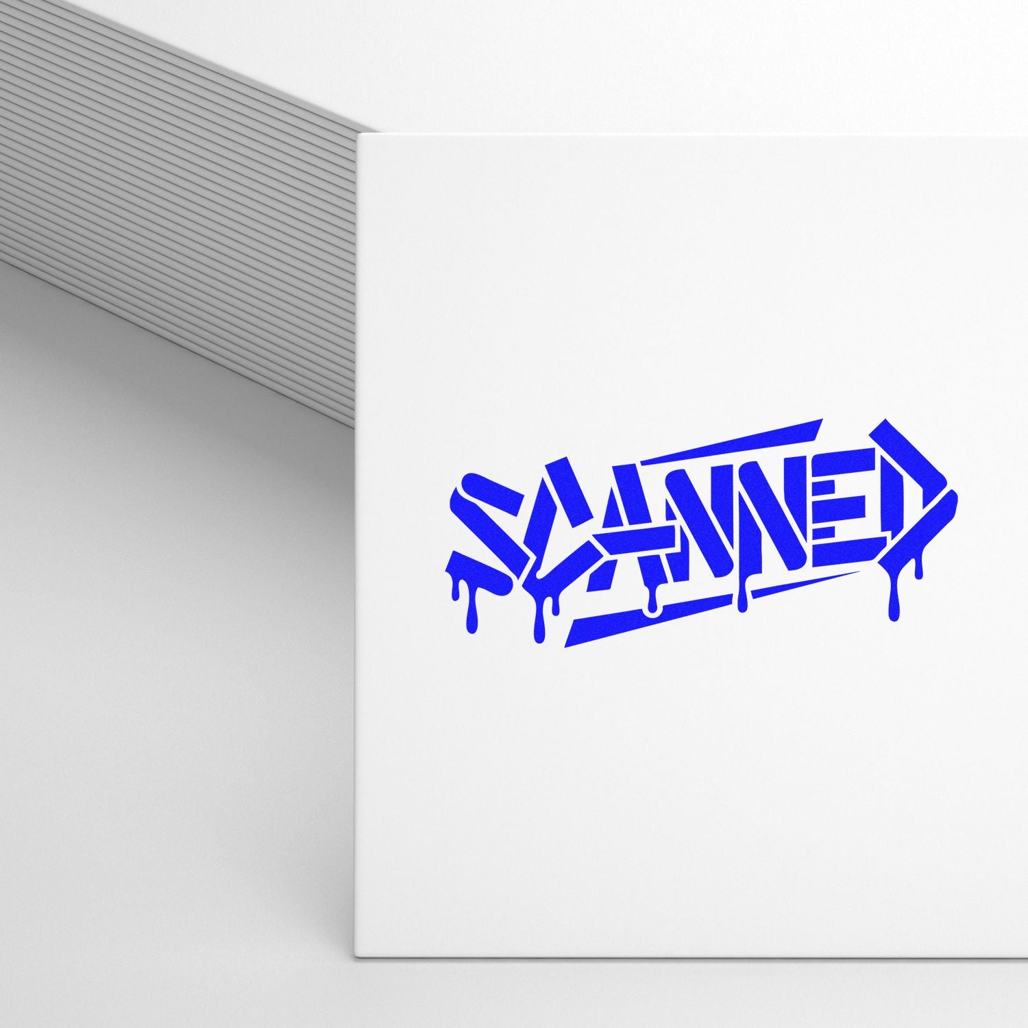 Blue graffiti-style rubber stamp reading SAME? on a white card, ideal for custom rubber stamp branding.