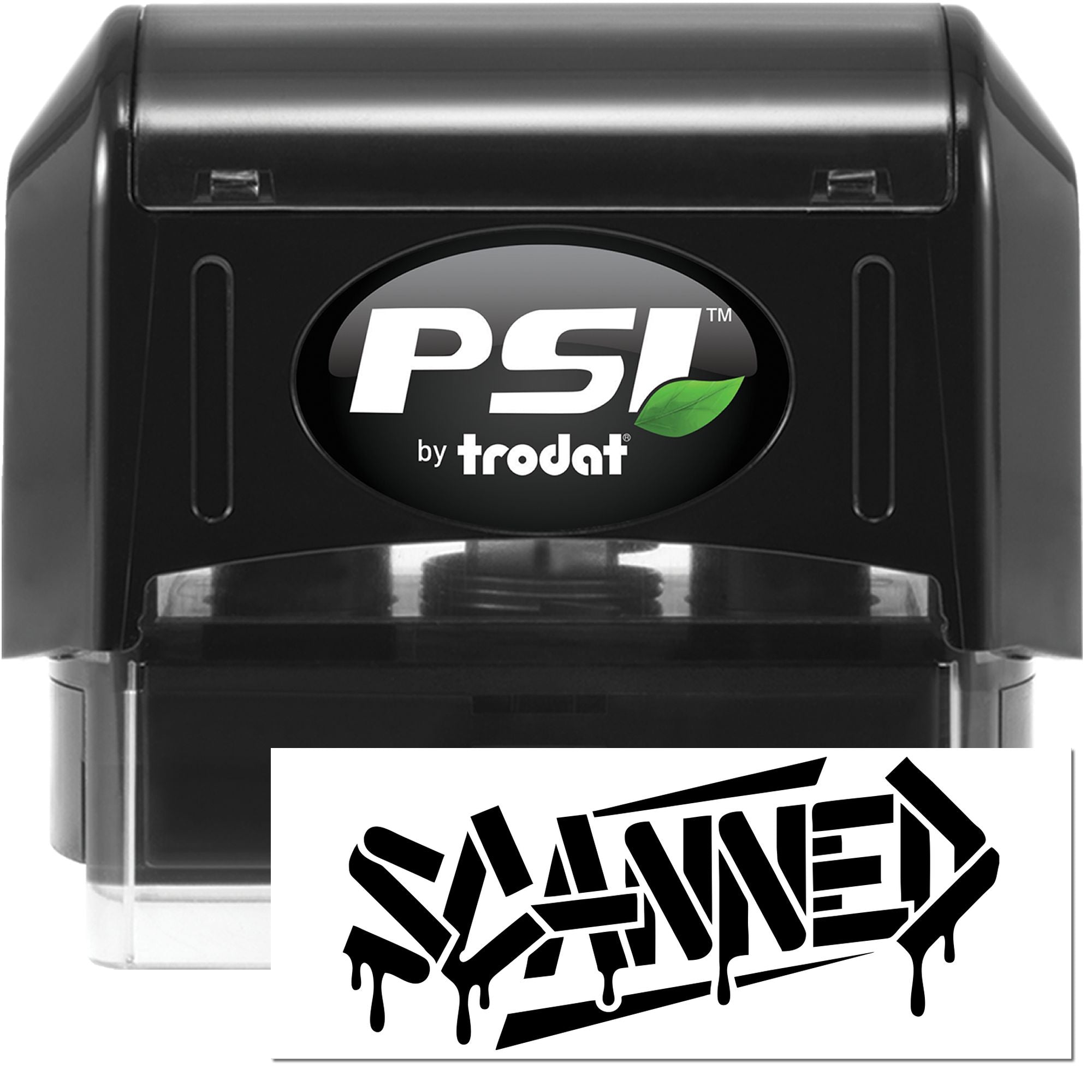 PSI by Trodat self-inking rubber stamp with custom SAME graffiti-style imprint for marking documents and crafts.