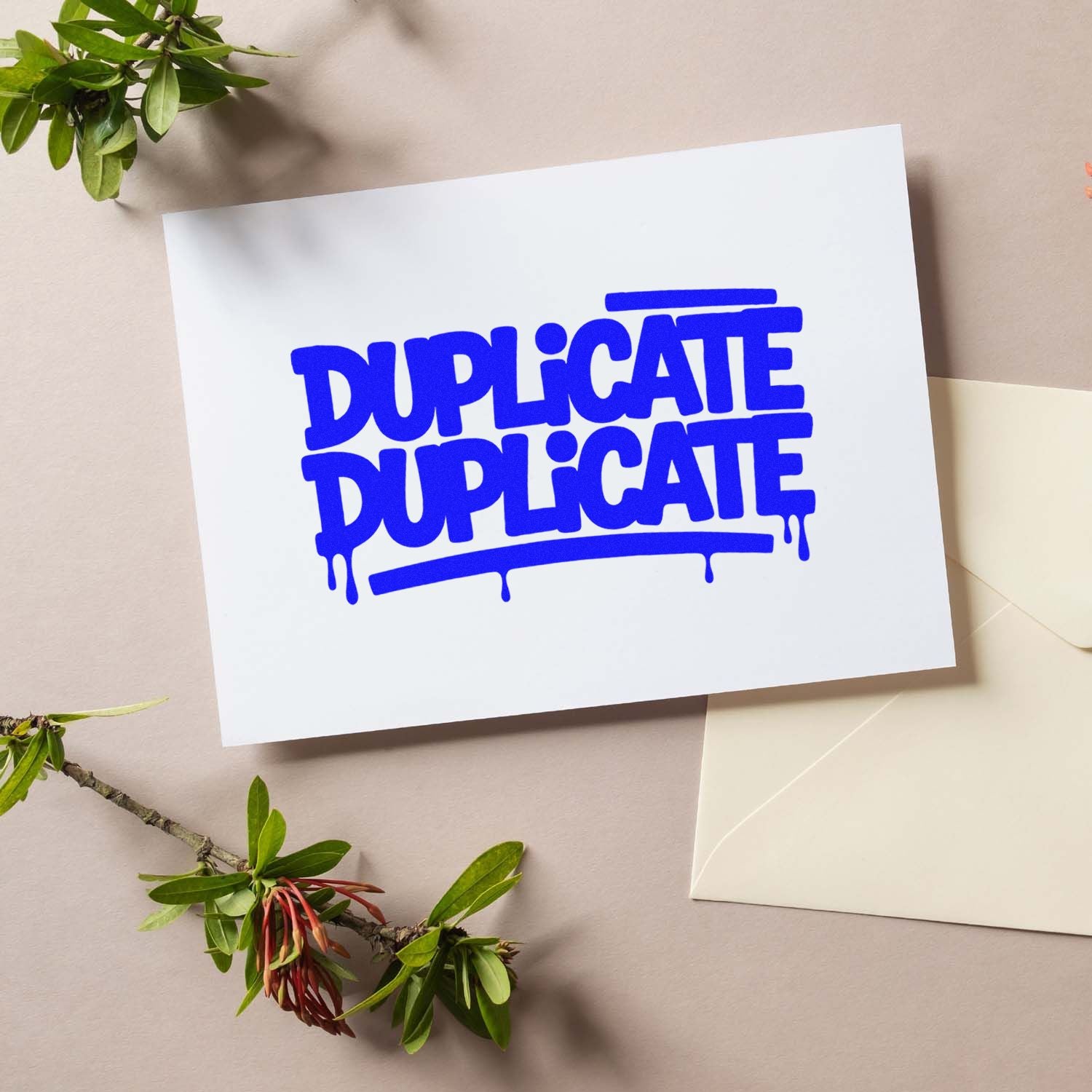 Blue DUPLICATE rubber stamp mockup on paper for marking document copies and office paperwork.