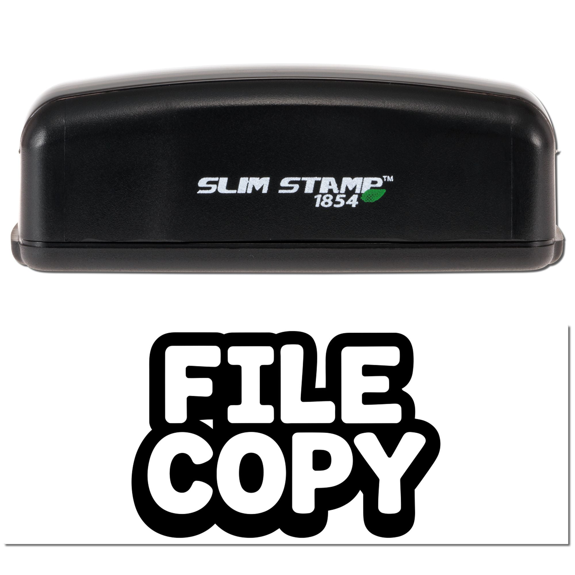 Slim Stamp 1854 self-inking rubber stamp with FILE COPY imprint for office documents and recordkeeping.