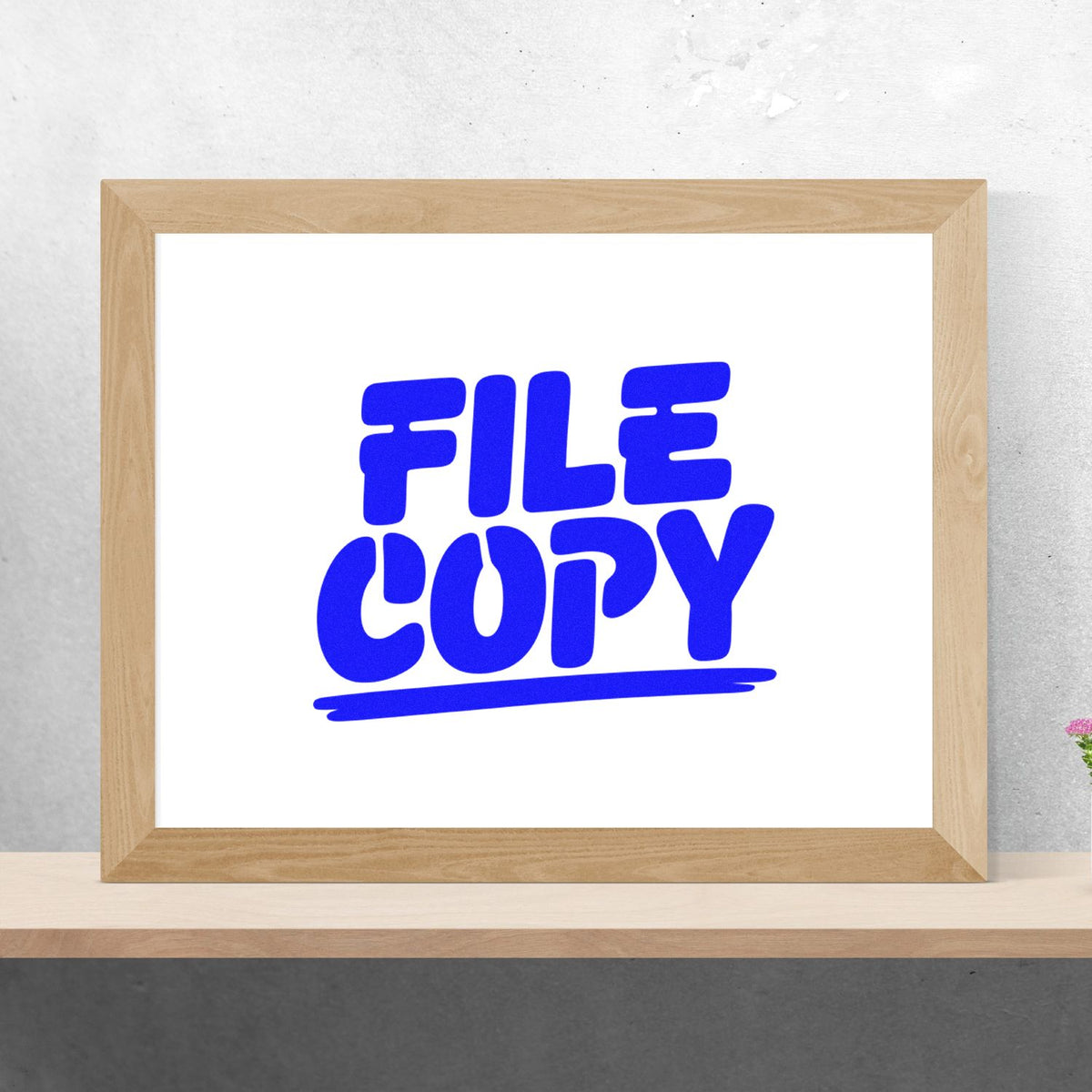 Blue FILE COPY rubber stamp design for document filing, records, and office use, shown as a framed print.