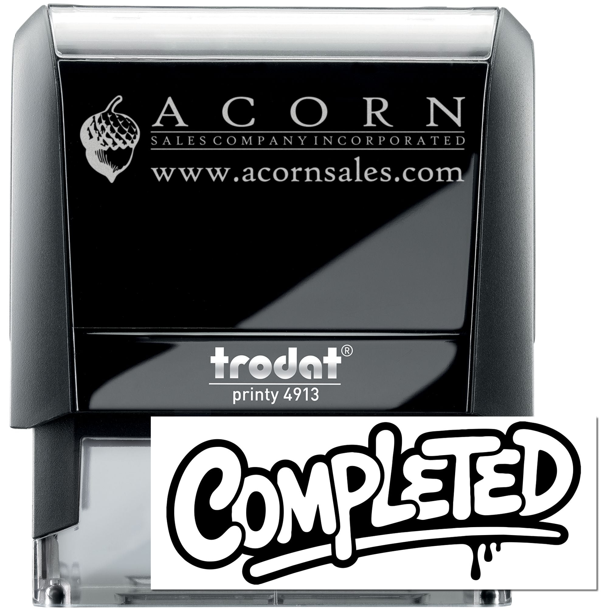 Custom self-inking rubber stamp featuring Acorn Sales Company logo, Trodat Printy 4913, for business branding.