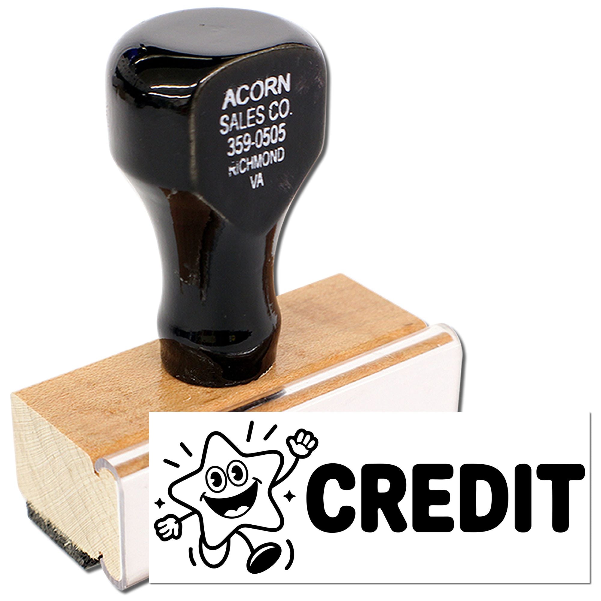 Credit rubber stamp with wooden handle for accounting, bookkeeping, and office documents