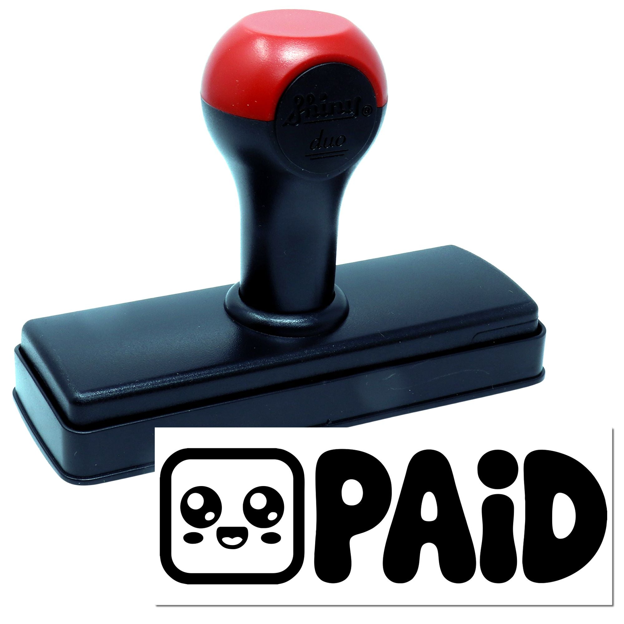 Self-inking PAID rubber stamp with cute icon, ideal for marking invoices, billing, and office paperwork.