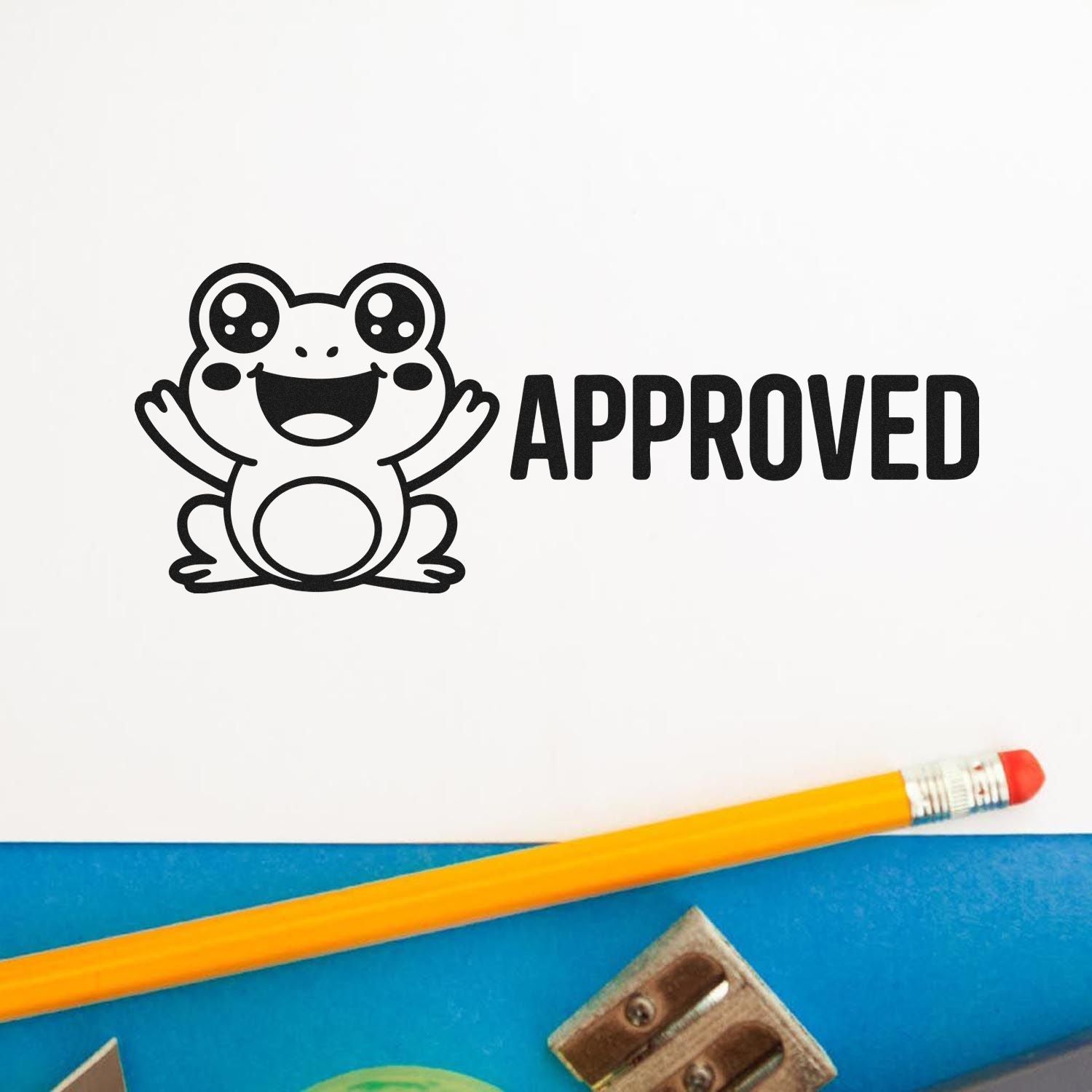Cute frog APPROVED rubber stamp for teachers, planners, and office approval marking.