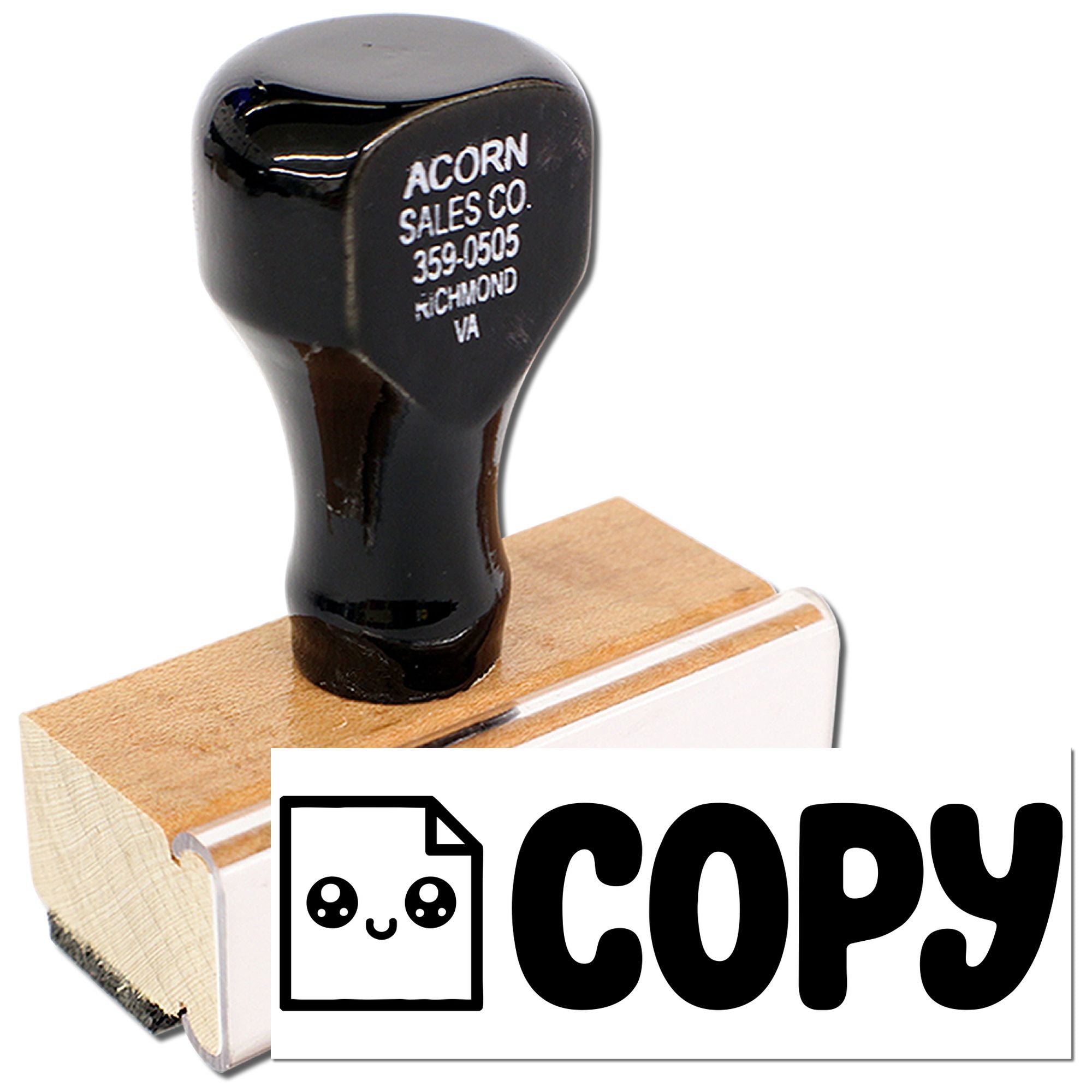 Wooden rubber stamp with COPY imprint for office documents, records, and mail marking.