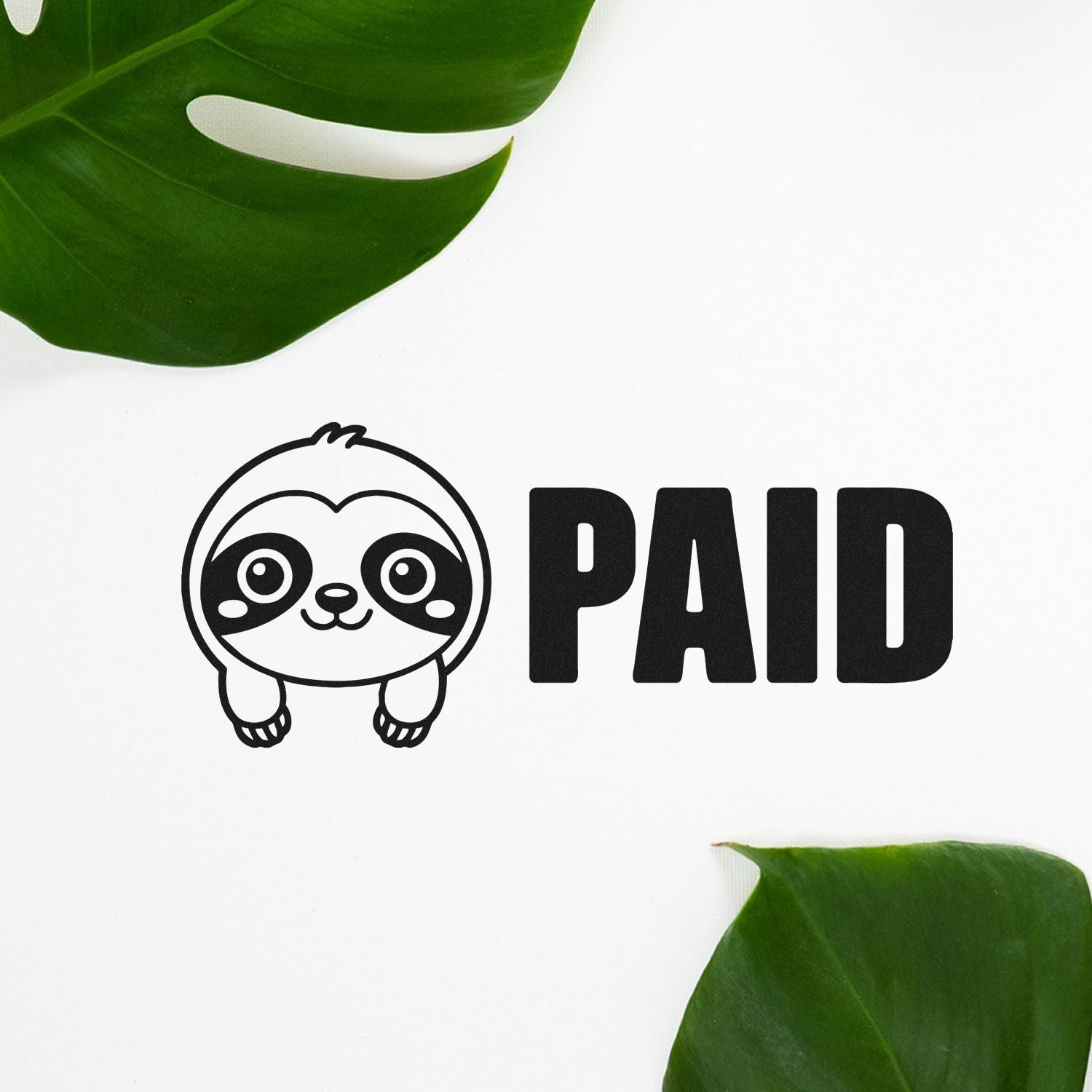 Cute sloth PAID rubber stamp design for invoices, receipts, and office approval.