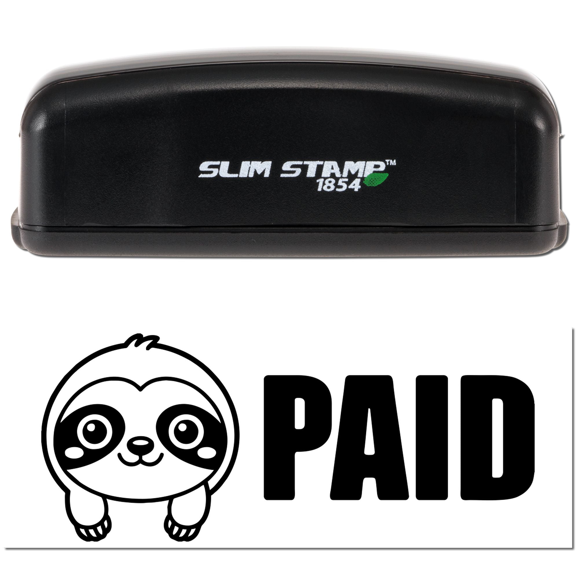 Slim Stamp 1854 rubber stamp with PAID panda design for marking invoices, receipts, and business documents.