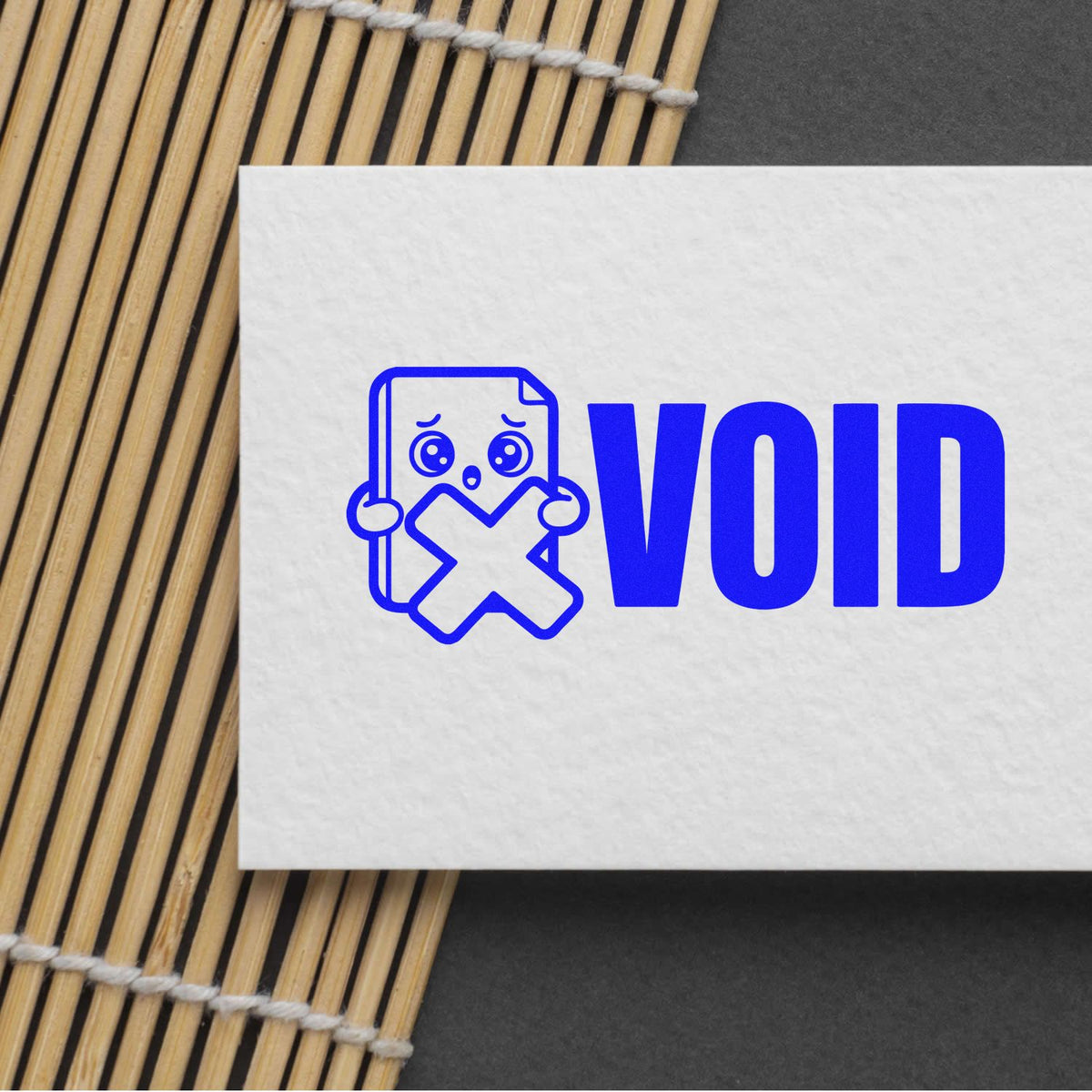 Custom VOID rubber stamp design with crossed-out document icon for security, tamper-proof marking, and invalidation.