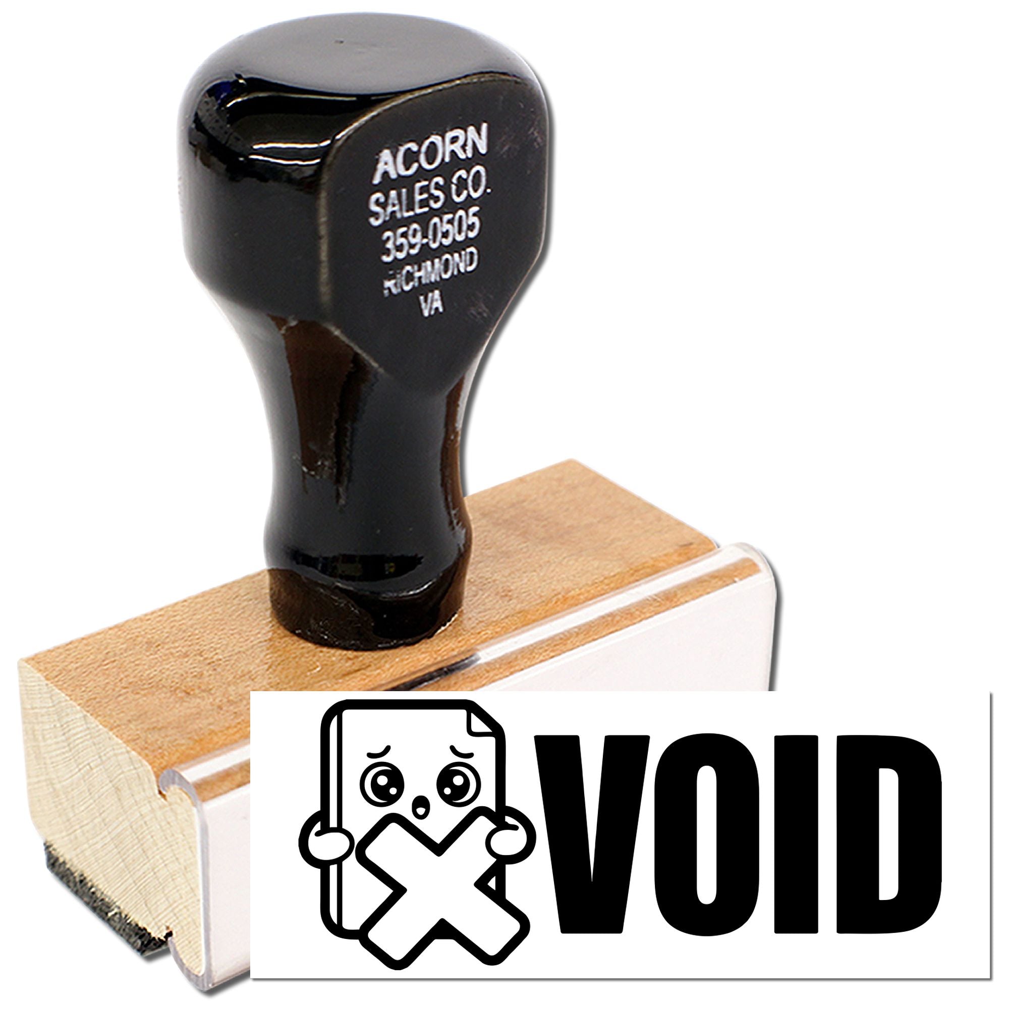 VOID rubber stamp for document cancellation and fraud prevention, custom office stamp with wooden handle and bold imprint.