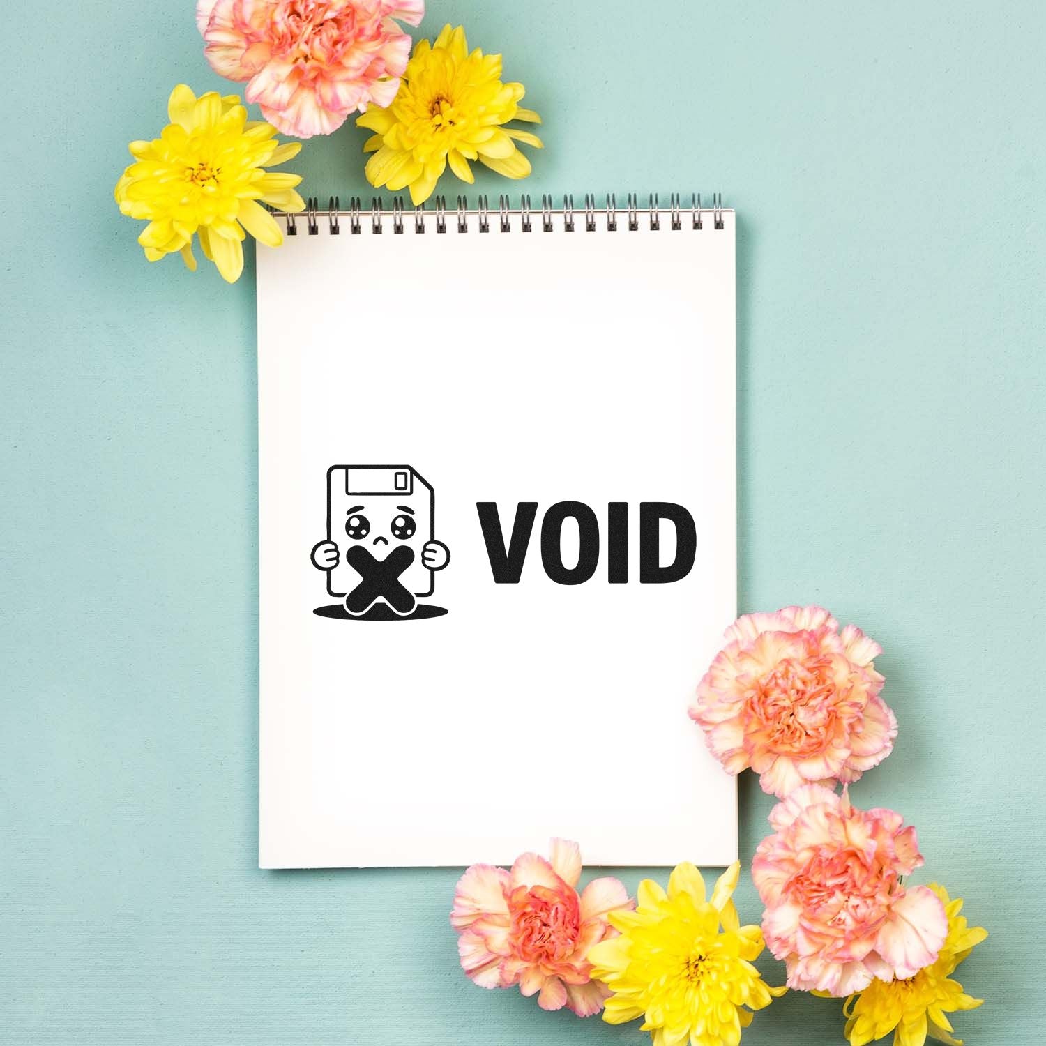 Void rubber stamp design with sad file icon, ideal for canceling documents, files, and office paperwork.