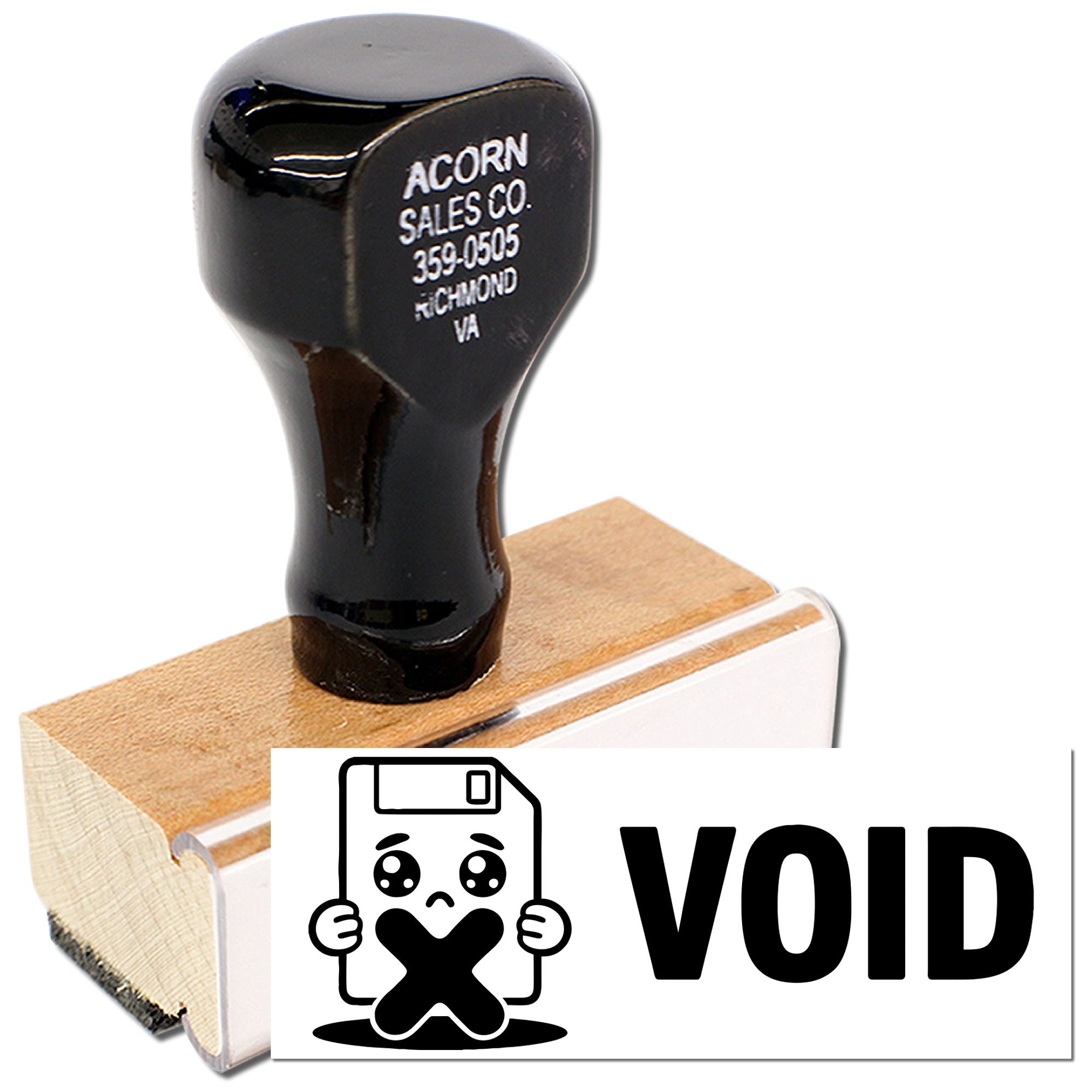 VOID rubber stamp with floppy disk icon for marking documents, files, and office records as invalid.