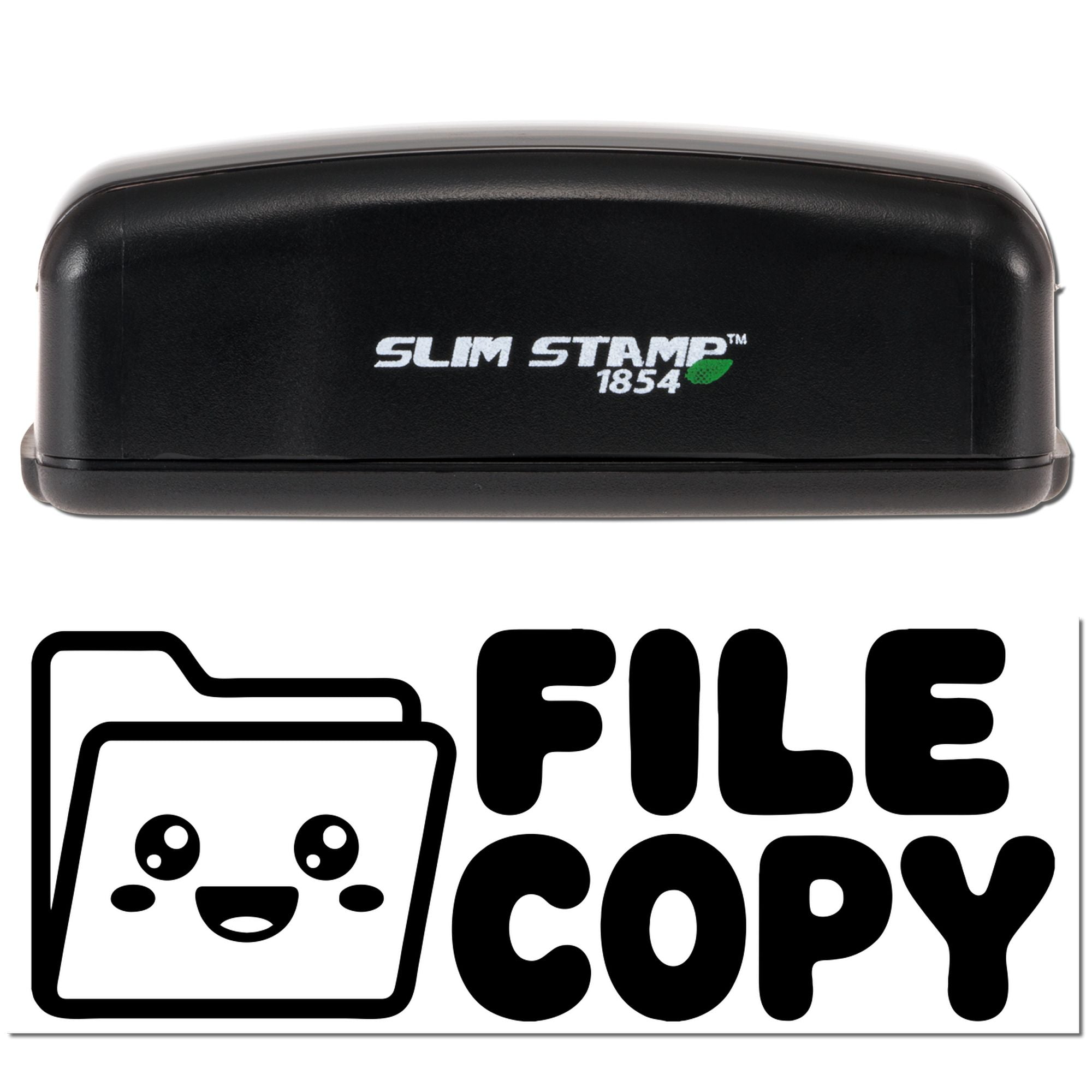 Slim Stamp 1854 self-inking rubber stamp with File Copy imprint for office document labeling.