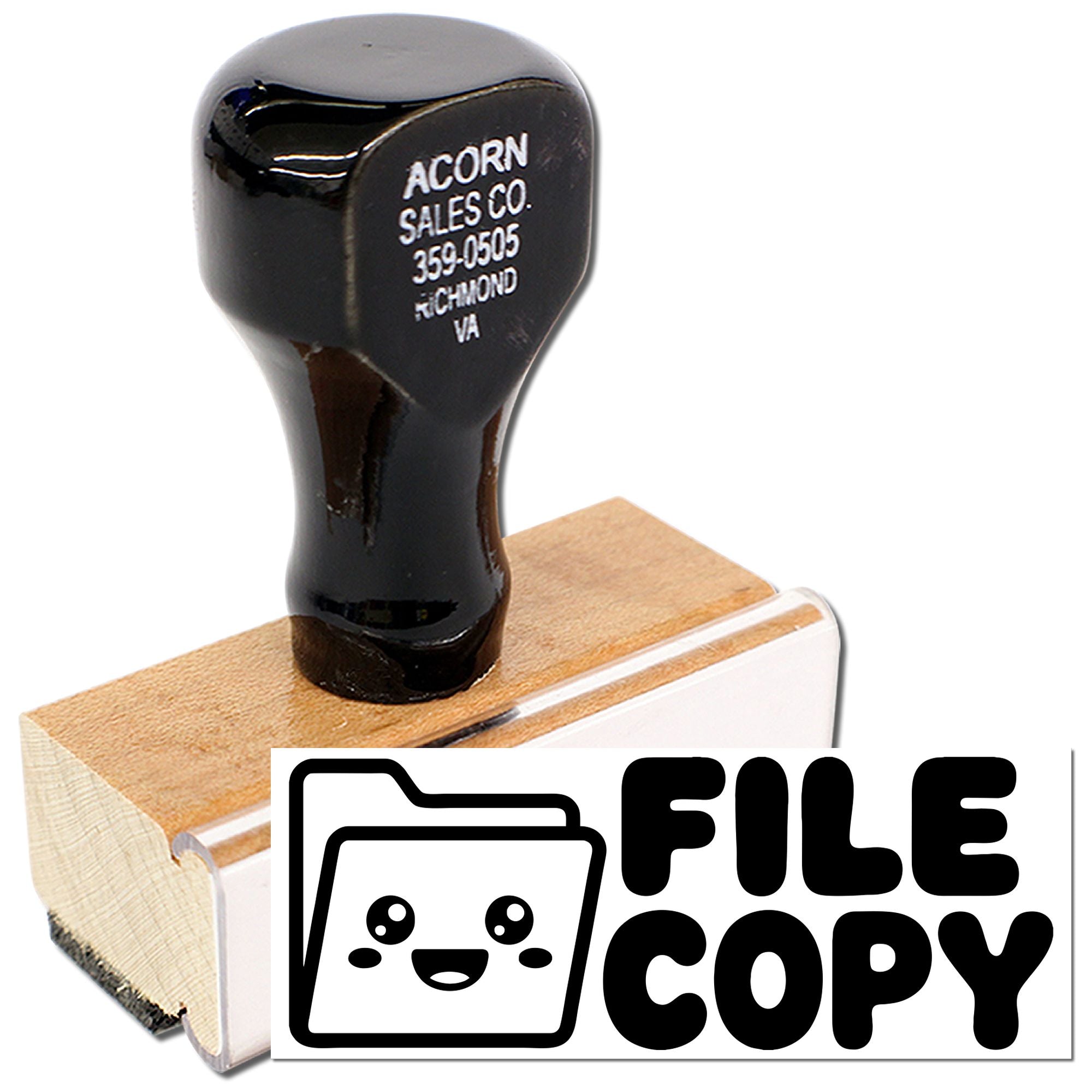 File Copy rubber stamp with folder icon for office paperwork, document sorting, and recordkeeping.
