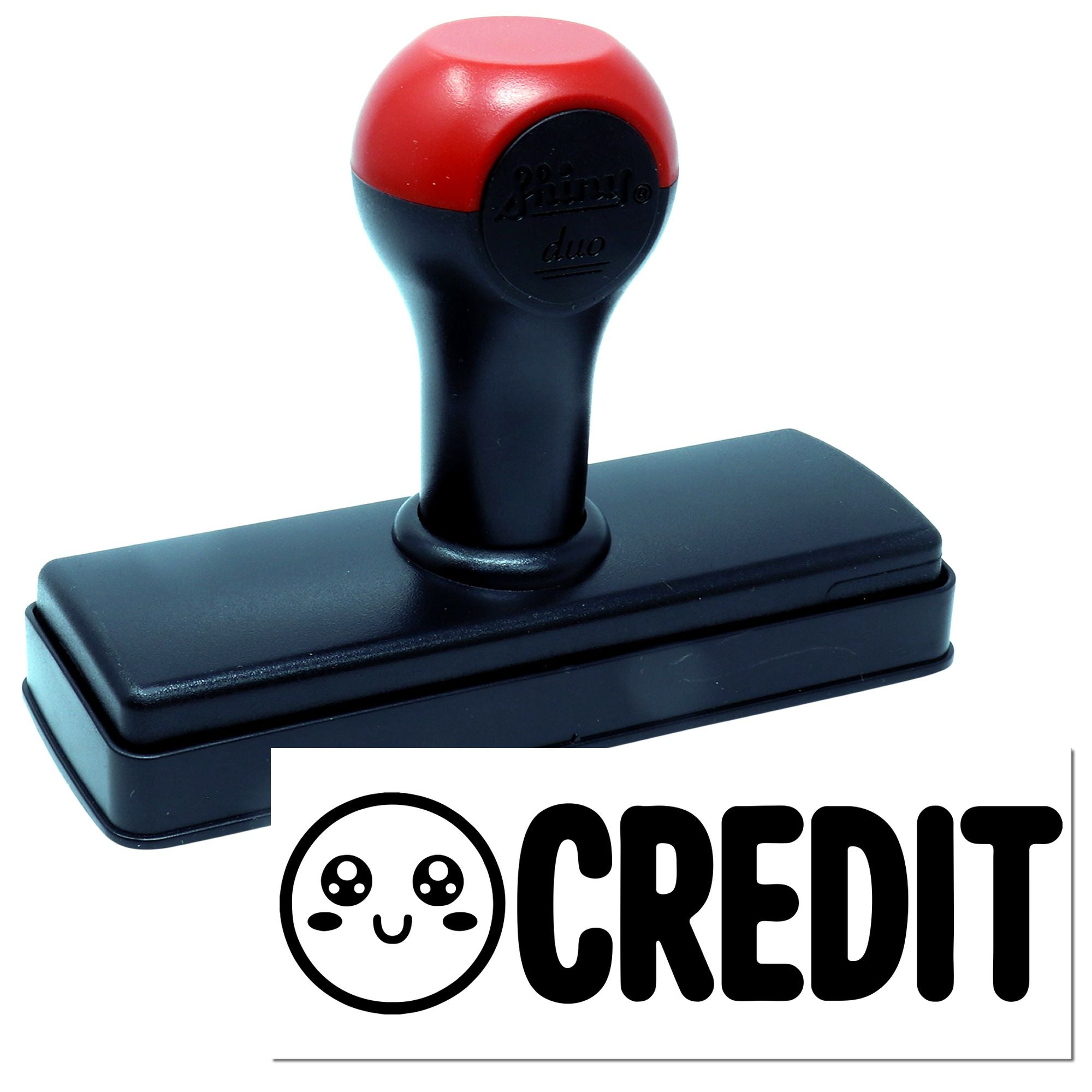 Custom self-inking rubber stamp with CREDIT logo design for business branding and document marking.