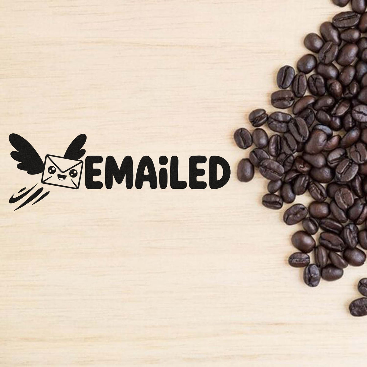 Emailed rubber stamp with winged envelope icon for office mail tracking, business packaging, and craft projects.