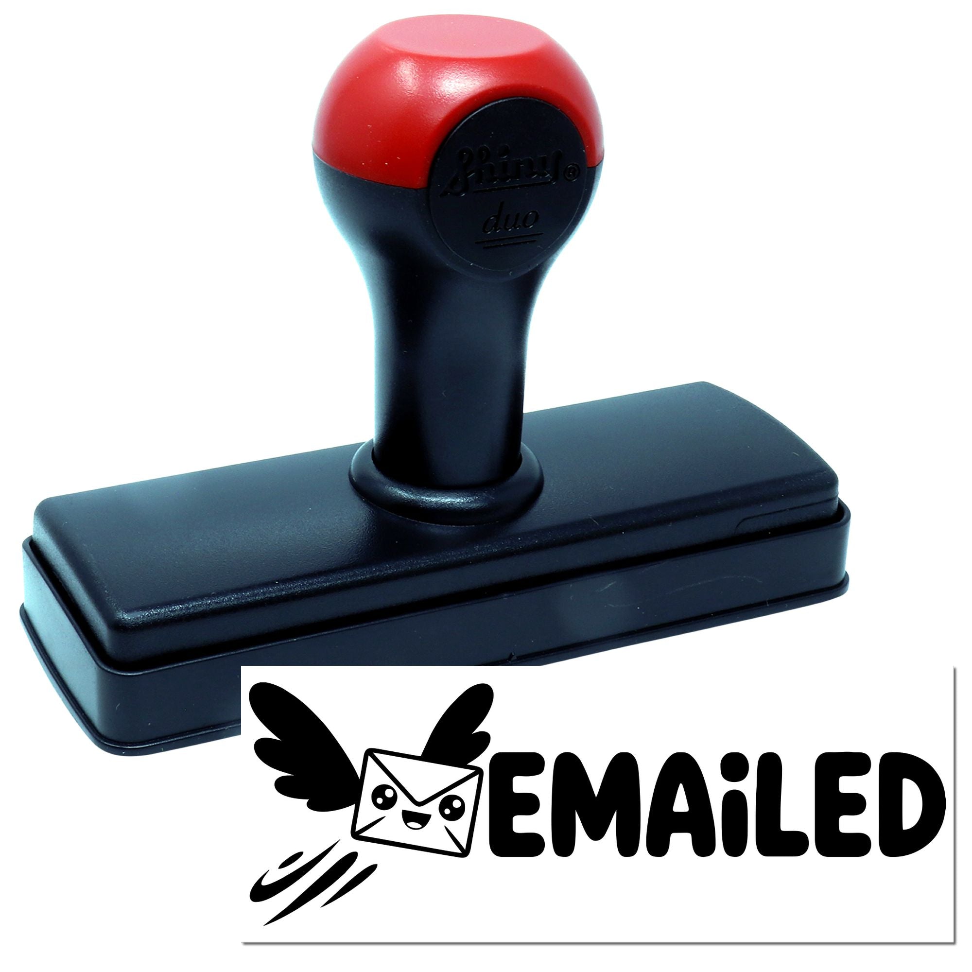 Self-inking rubber stamp with Emailed imprint for office mail tracking and document processing.