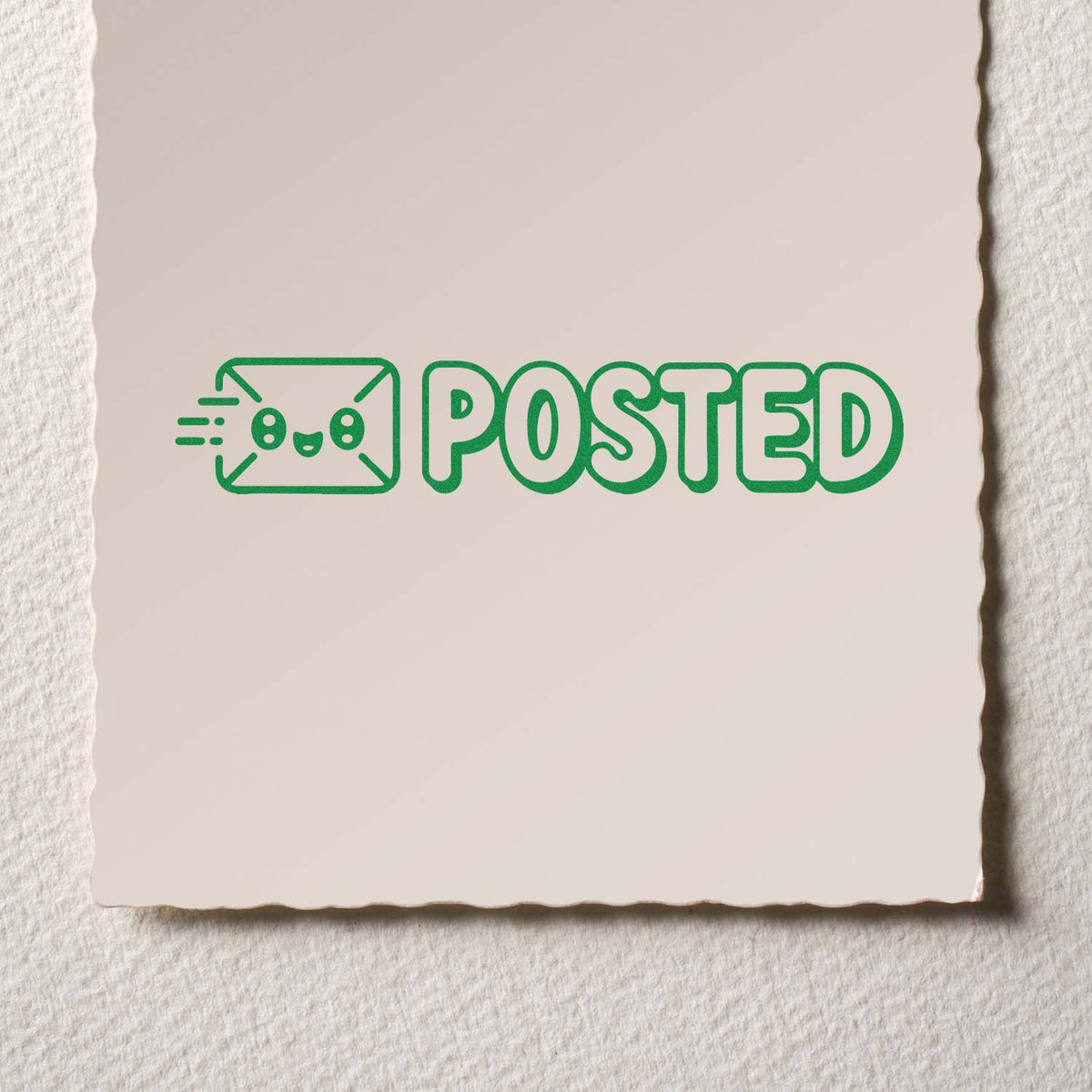Posted rubber stamp design with cute envelope icon, ideal for mailing, office use, and stationery branding.