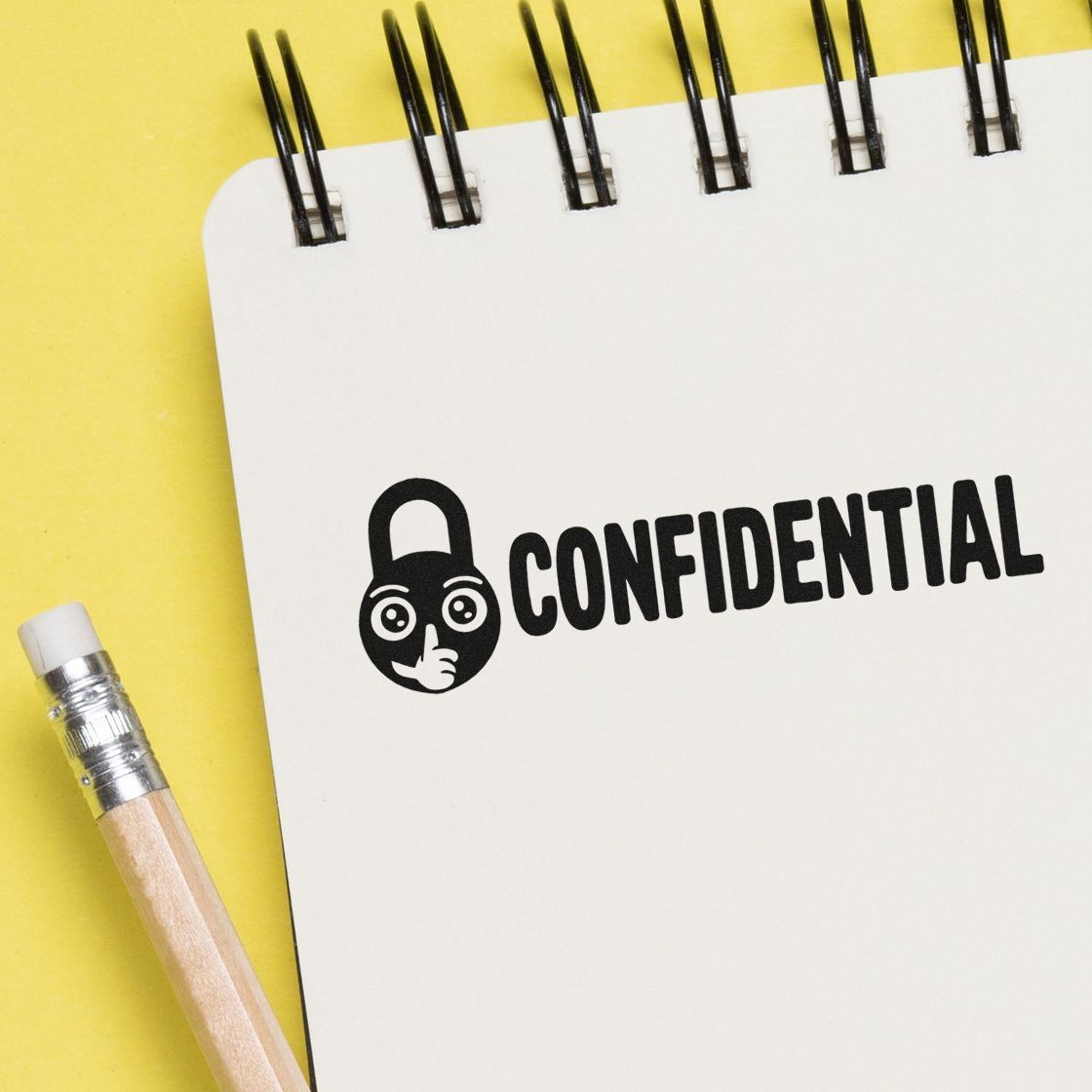 Confidential rubber stamp on a notebook page, used to mark private documents and office files.