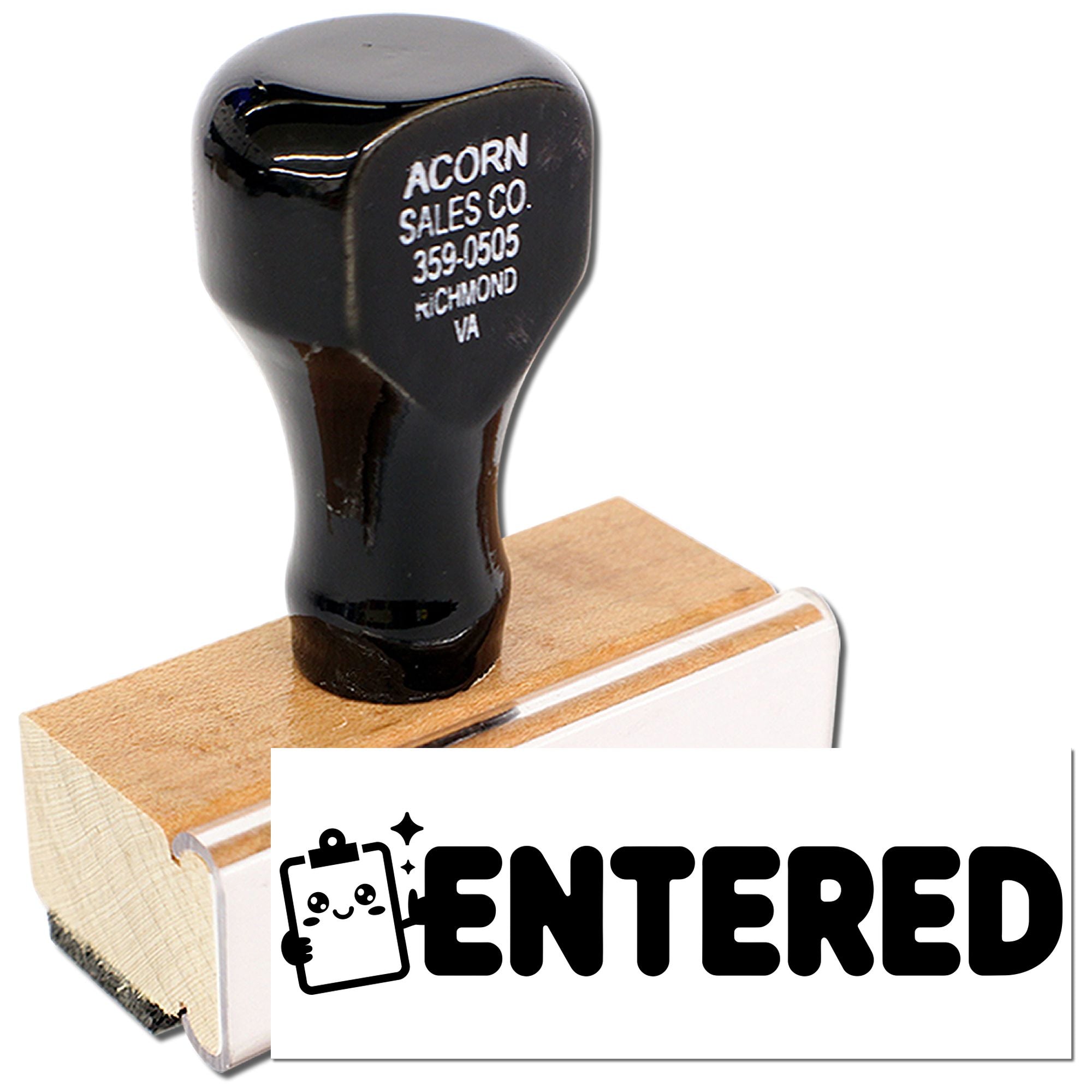 ENTERED wooden handle rubber stamp for office document filing and recordkeeping