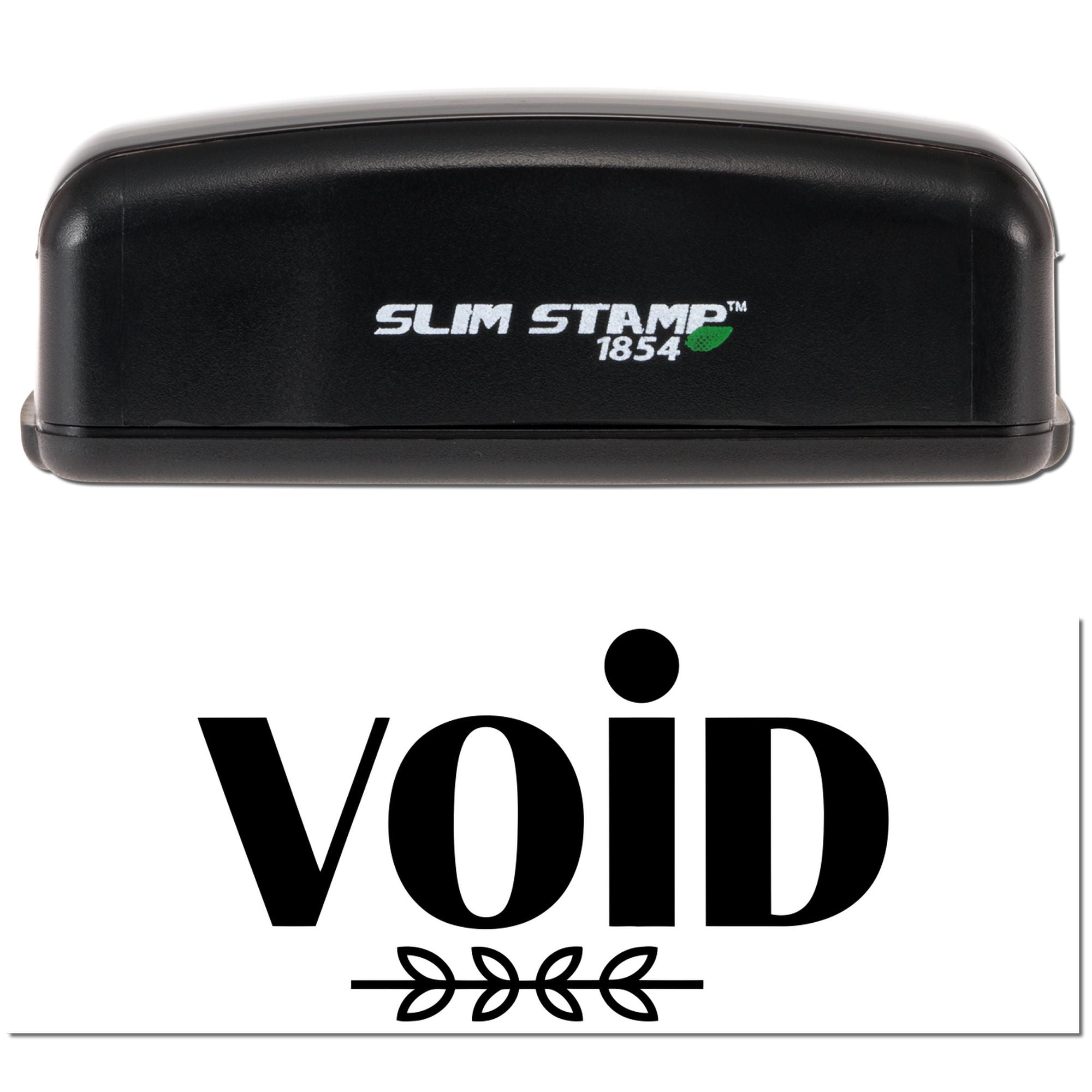 Slim Stamp 1854 rubber stamp imprint reading void with decorative leaves, ideal for document cancellation and office use.