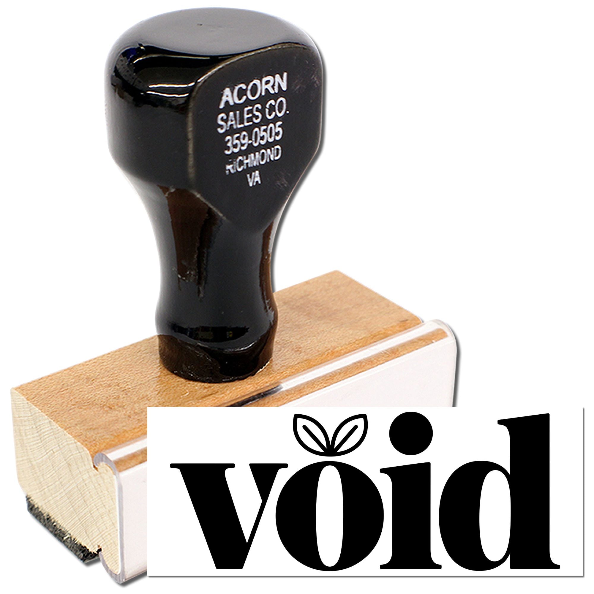 Custom rubber stamp for business documents, shown with Acorn Sales Co. imprint and void mark.
