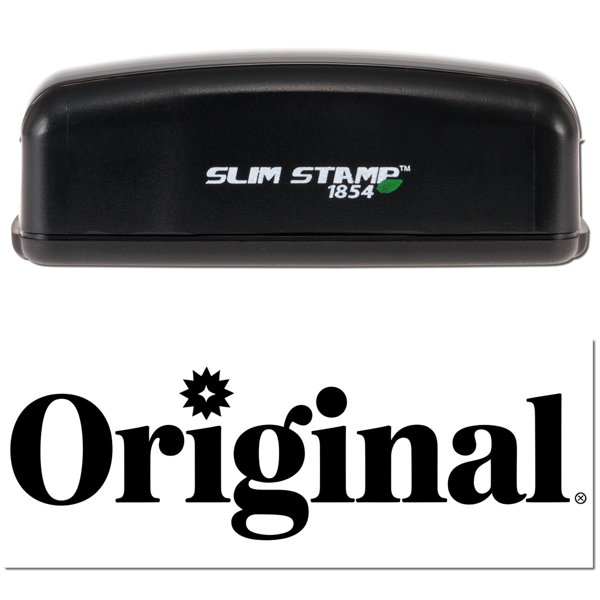 Slim Stamp 1854 rubber stamp with custom Original imprint for branding and office use.