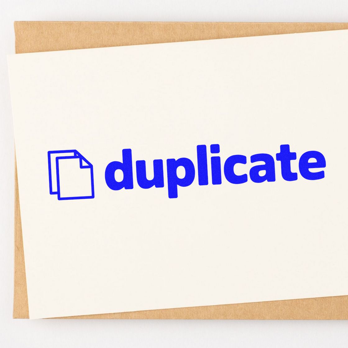 Blue duplicate rubber stamp on white paper, used for office filing, records management, and document copy labeling.