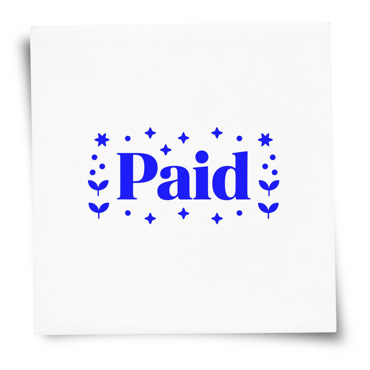 Paid rubber stamp design with decorative stars and leaves for office documents, invoices, and bookkeeping.
