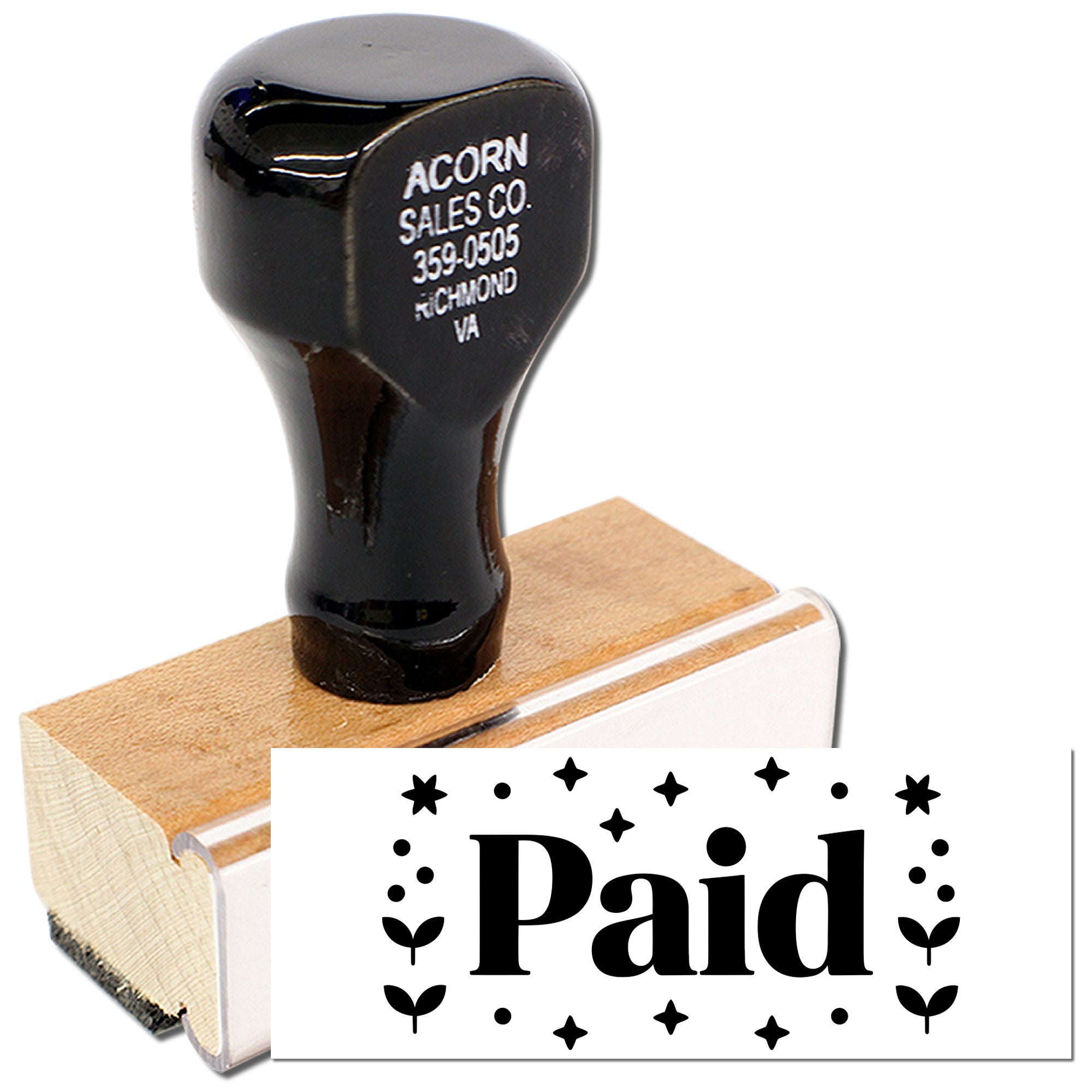 Custom Paid rubber stamp with wooden mount, ideal for marking invoices, receipts, and office paperwork.