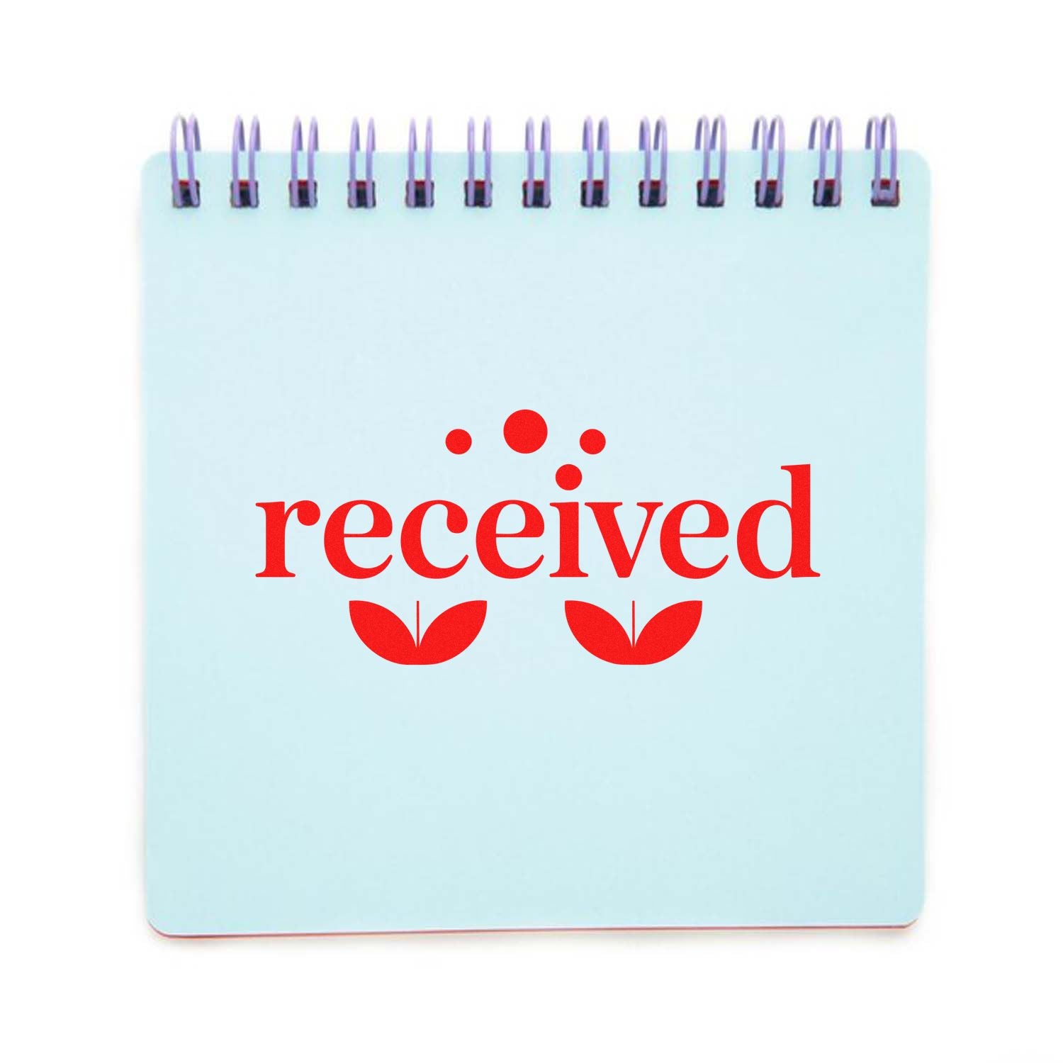 Red received rubber stamp design on a spiral notepad, ideal for office document approval and mail processing.