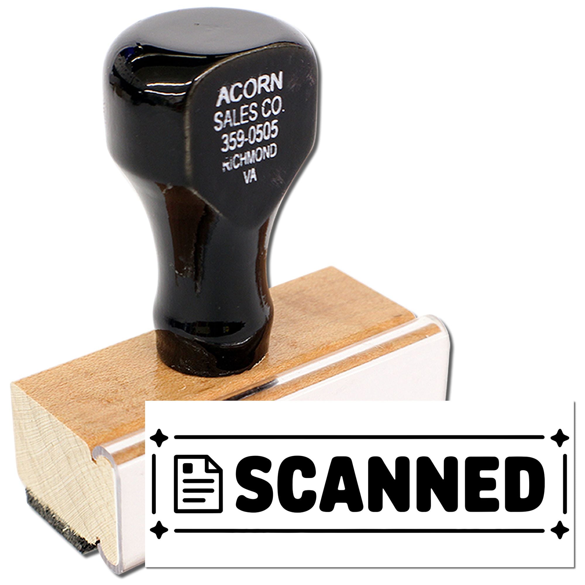 Custom rubber stamp with SCANNED imprint for office document processing and file tracking