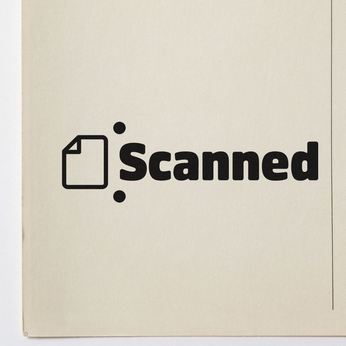 Black scanned rubber stamp imprint on paper document, marking files for office archiving and record keeping.