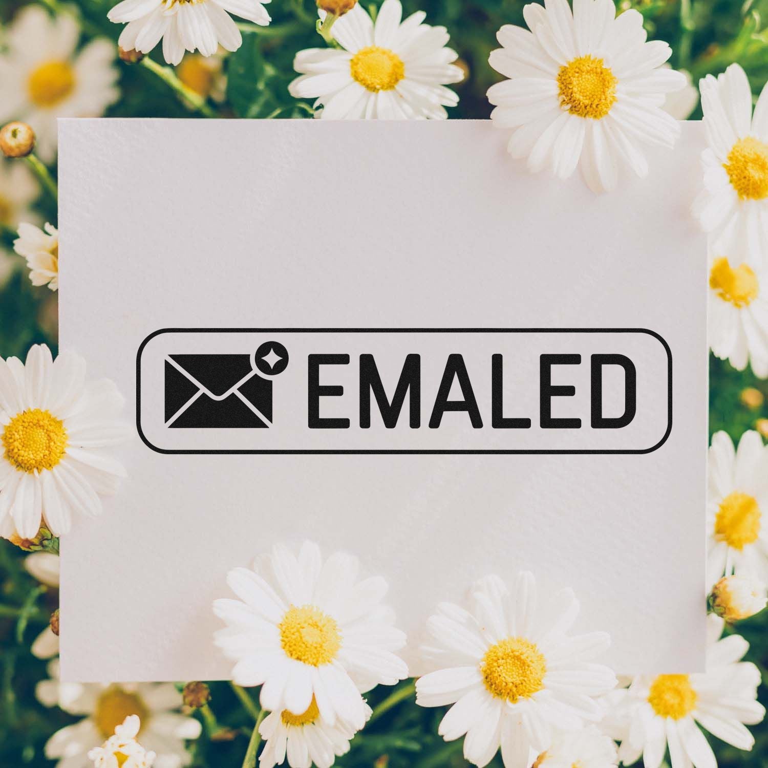 Emailed rubber stamp imprint with envelope icon on paper, perfect for office mail handling and document tracking.