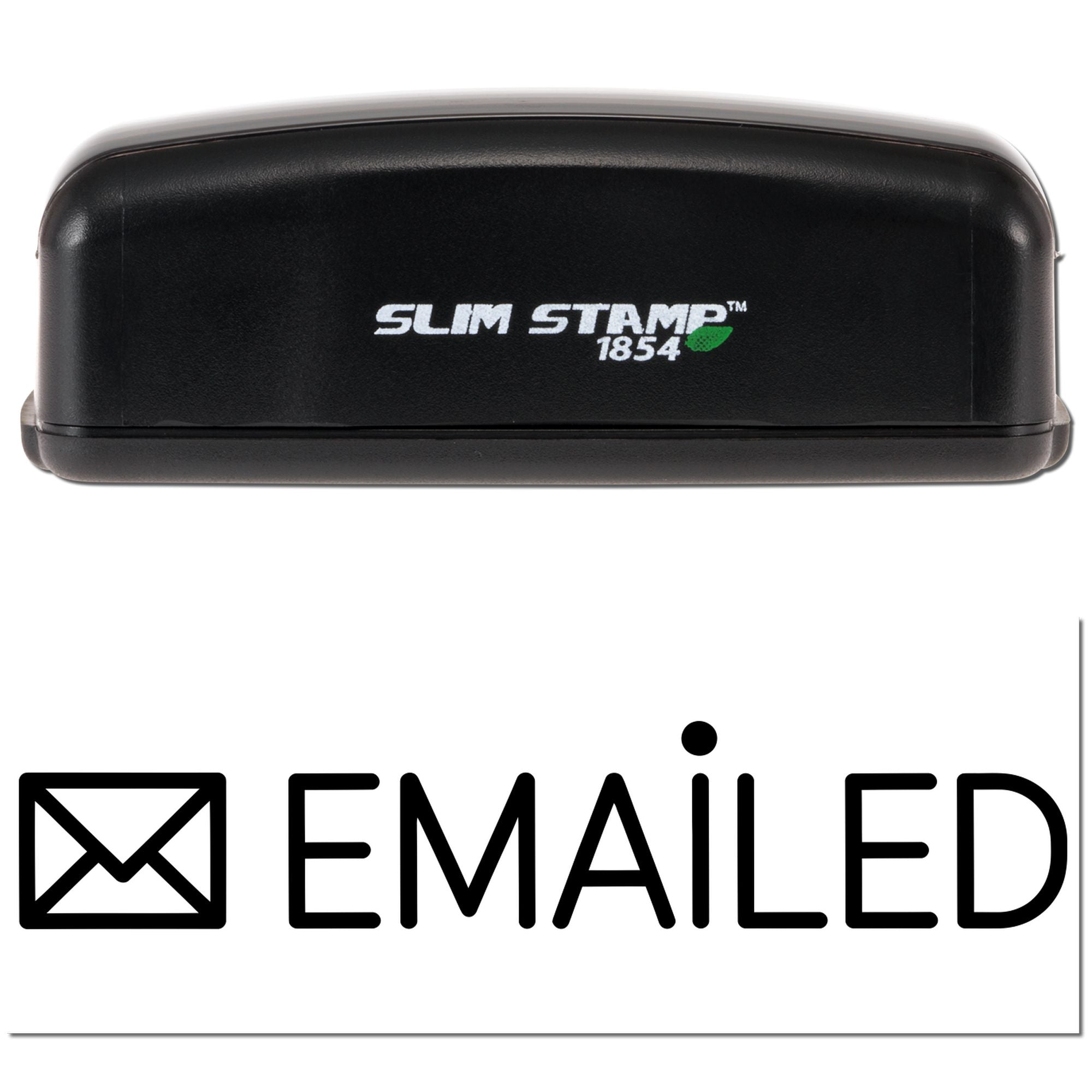 Slim Stamp 1854 self-inking rubber stamp with Emailed envelope imprint for office document handling.