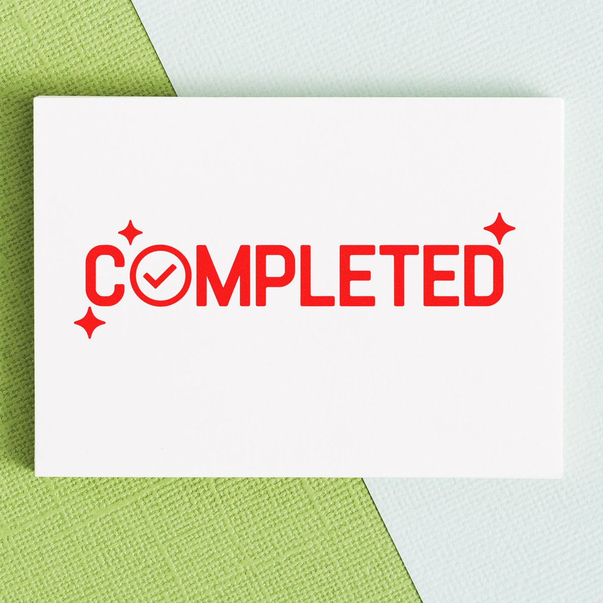 Completed rubber stamp design with checkmark for approved documents, office paperwork, and task completion.
