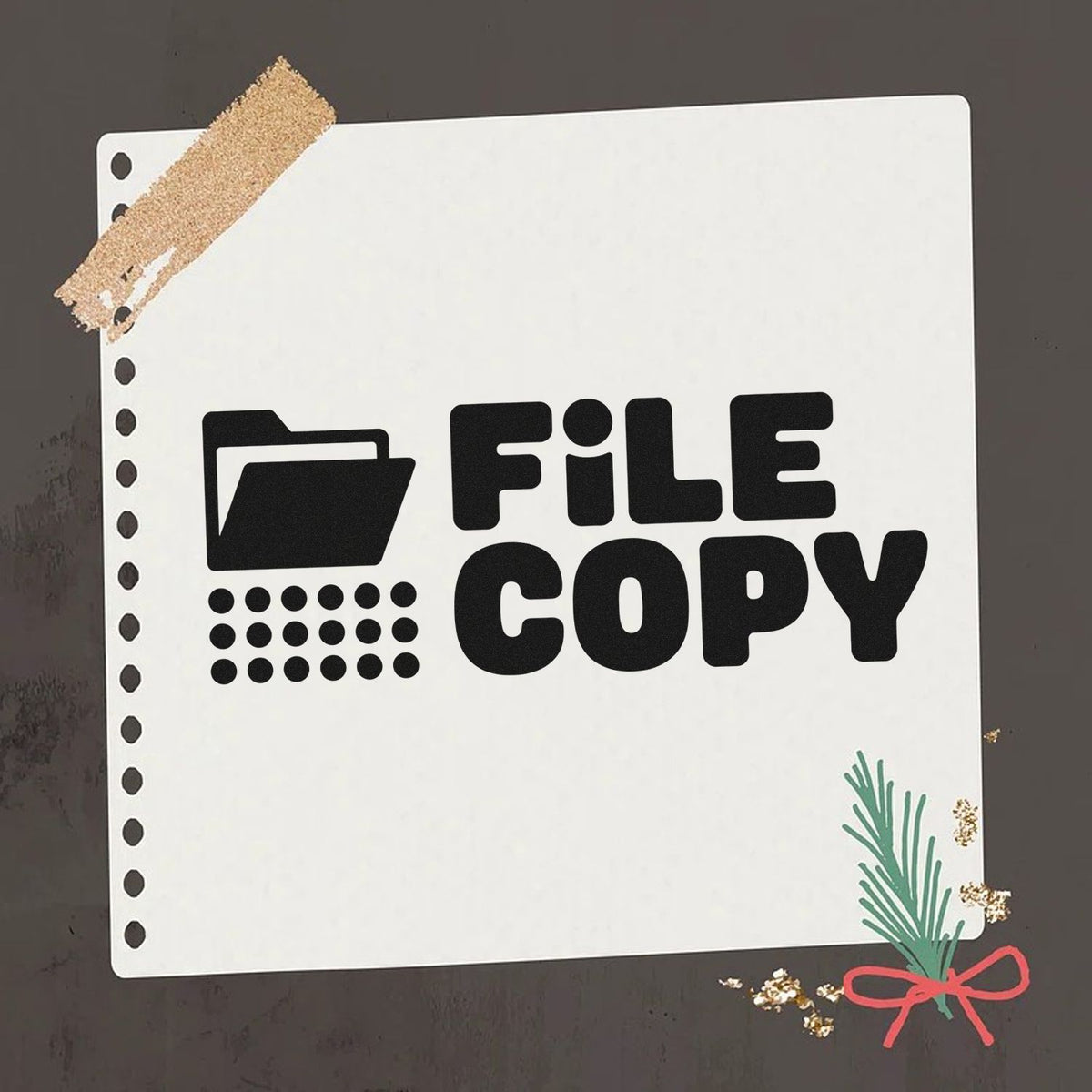 File copy rubber stamp for office paperwork, marking duplicate documents and file records.