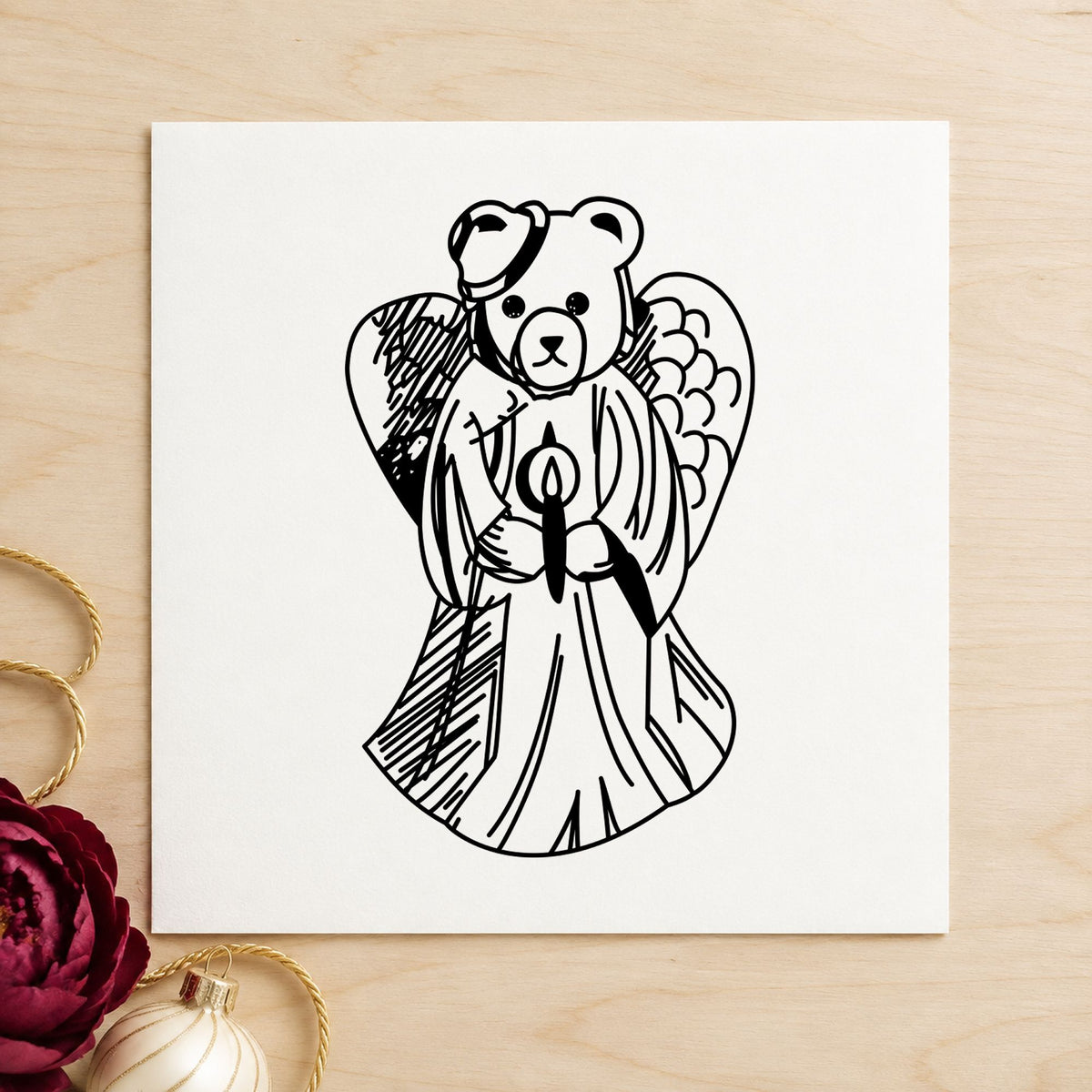 Bear Angel with Slipped Halo Art Stamp in use 1