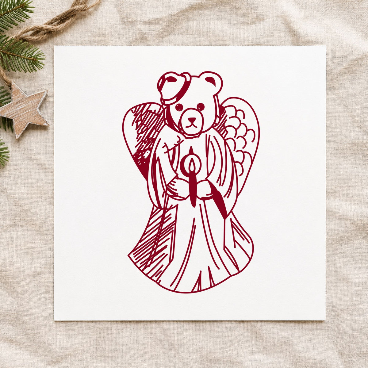Bear Angel with Slipped Halo Art Stamp in use 10