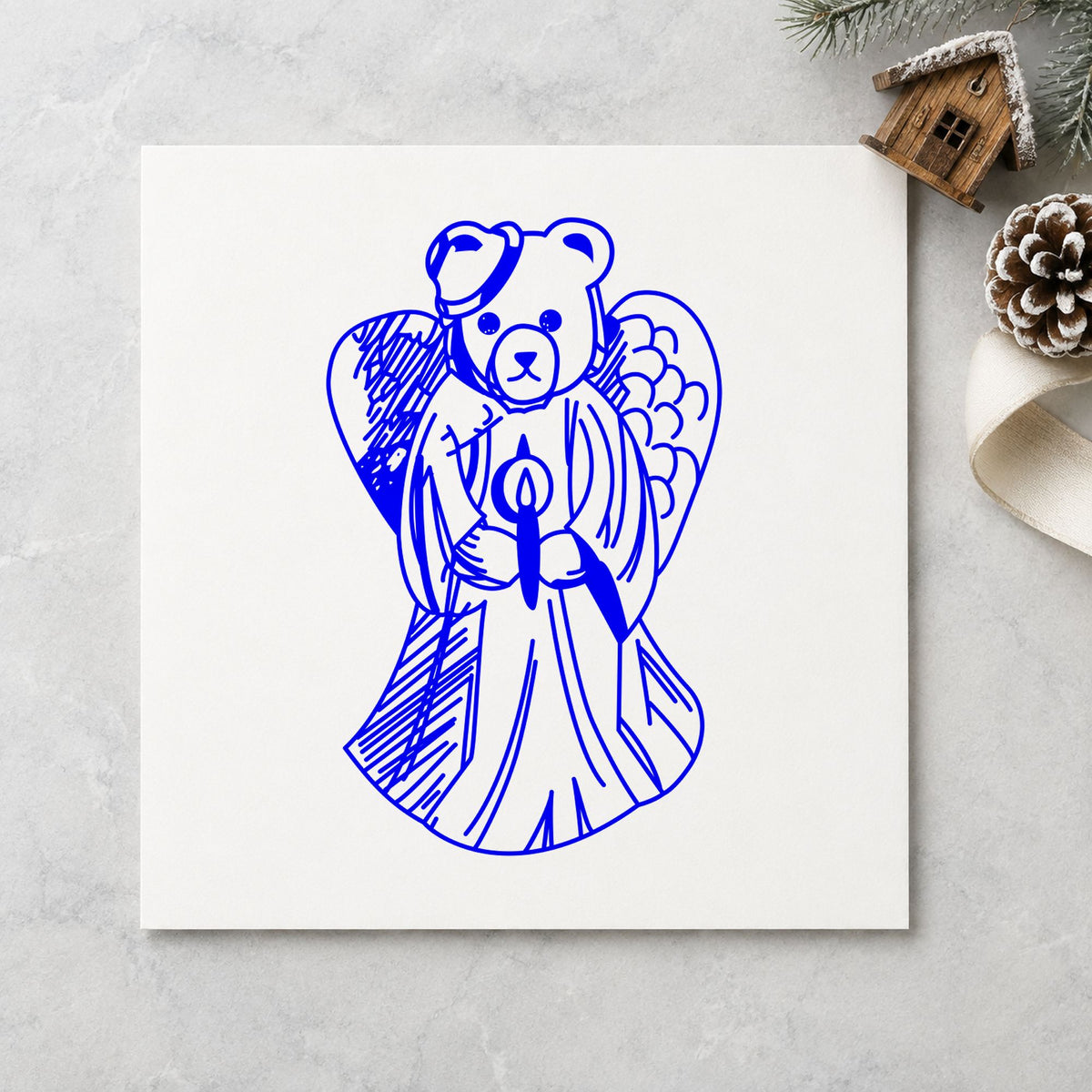 Bear Angel with Slipped Halo Art Stamp in use 4