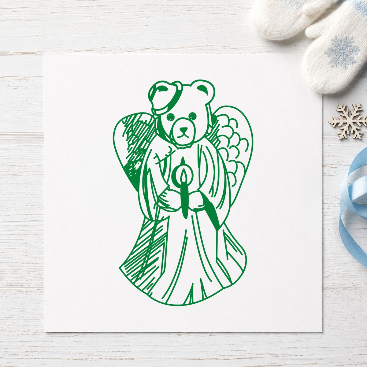 Bear Angel with Slipped Halo Art Stamp in use 5