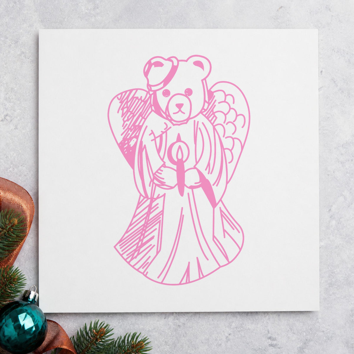 Bear Angel with Slipped Halo Art Stamp in use 6