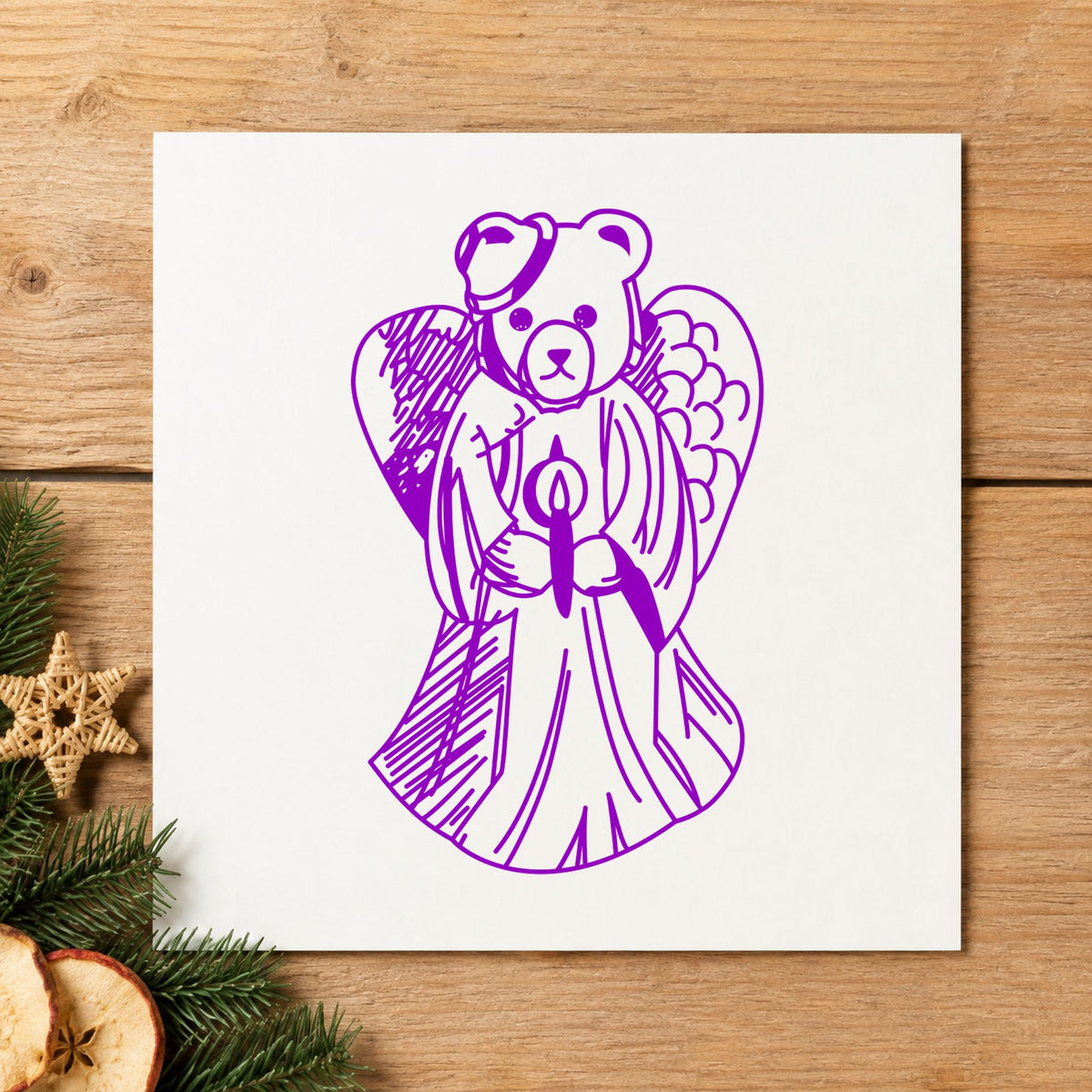 Bear Angel with Slipped Halo Art Stamp in use 7