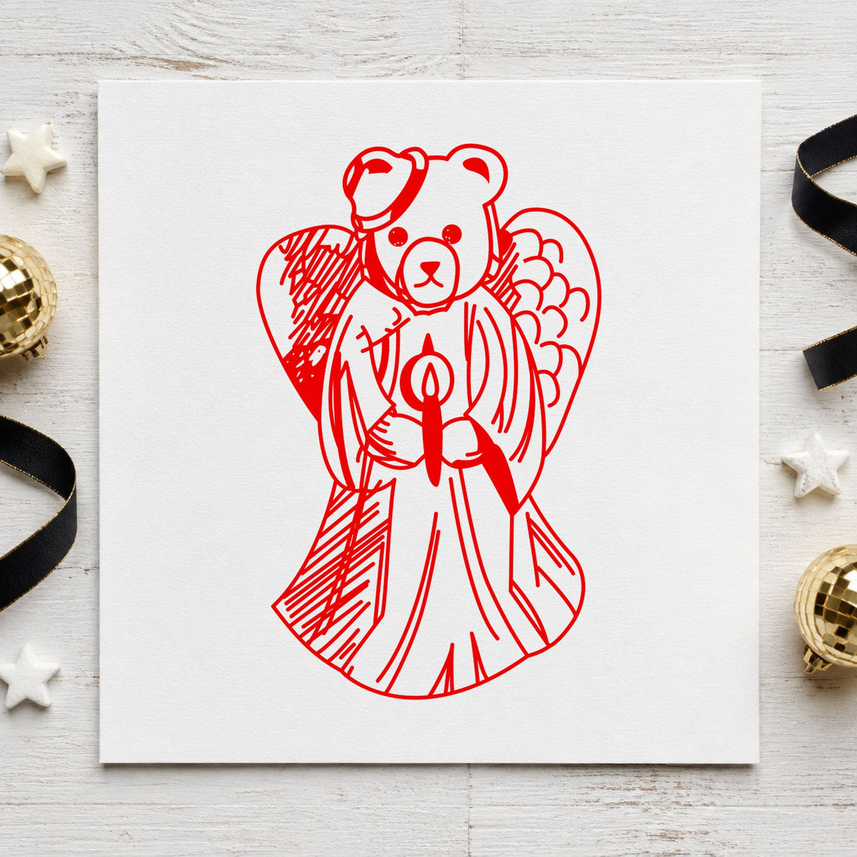 Bear Angel with Slipped Halo Art Stamp in use 8