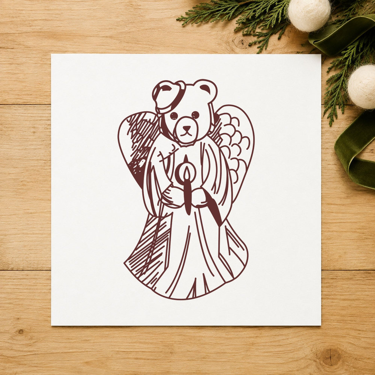 Bear Angel with Slipped Halo Art Stamp in use 9