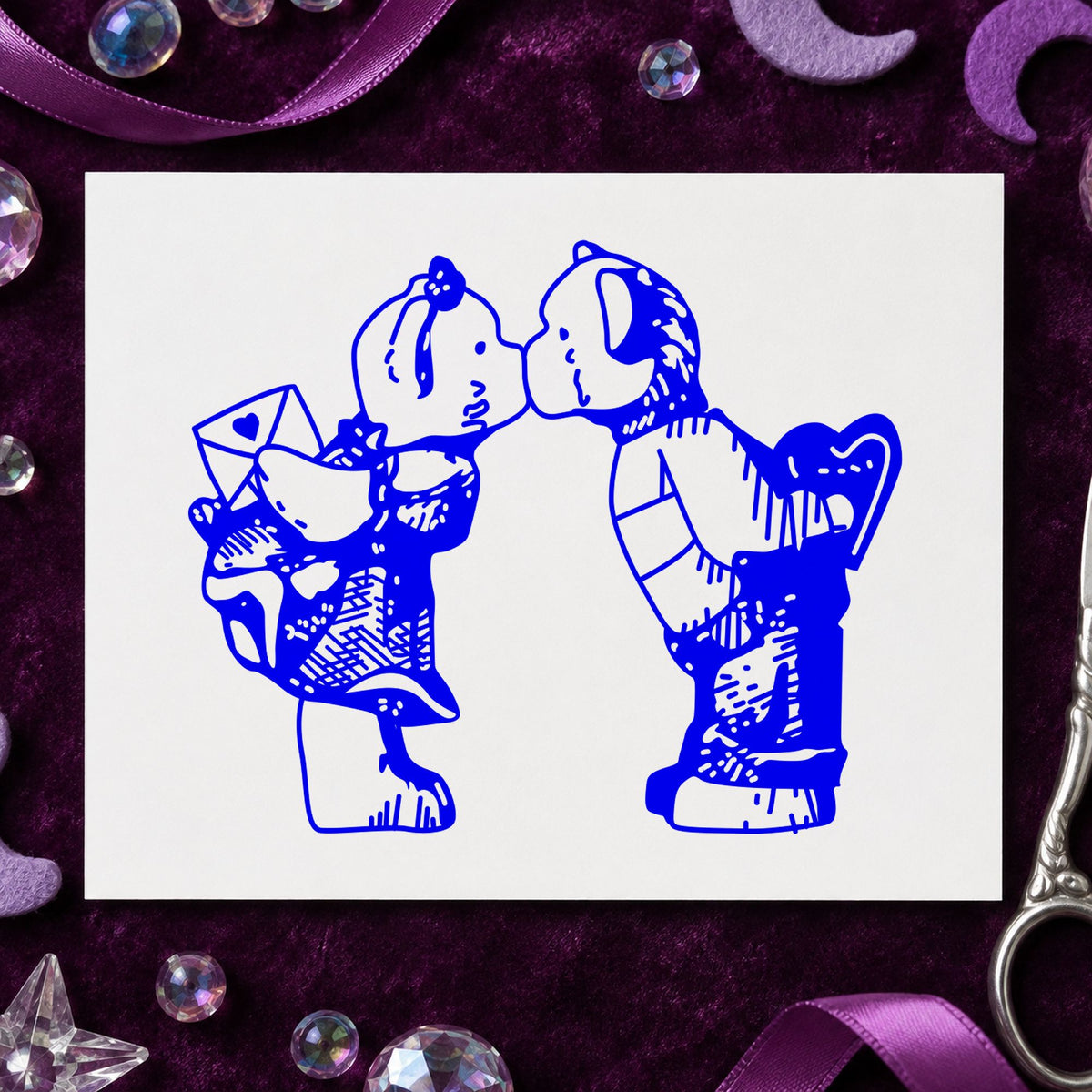 Kissing Bears with Valentines Art Rubber Stamp in use 3
