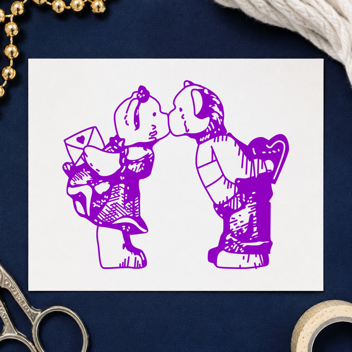 Kissing Bears with Valentines Art Rubber Stamp in use 7