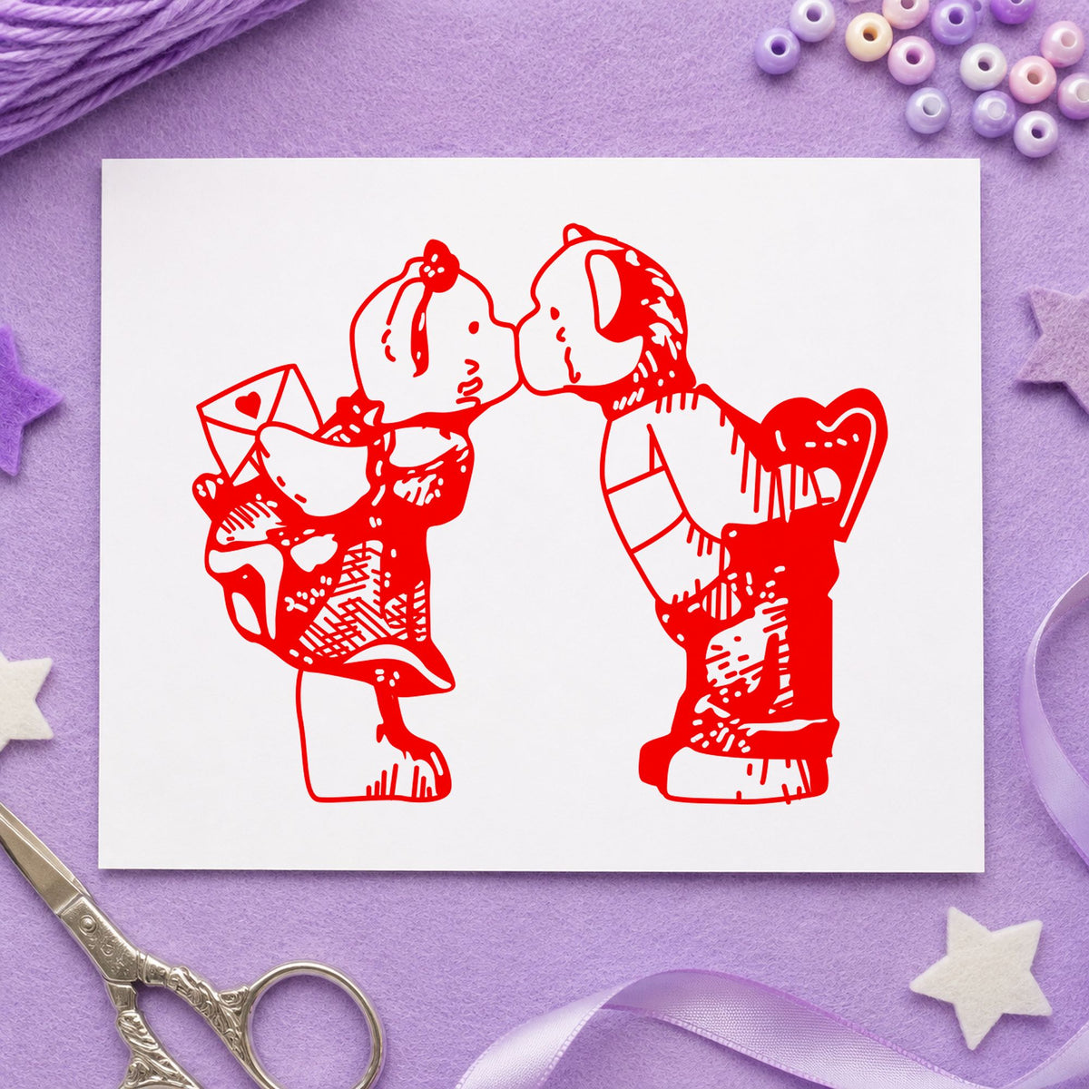 Kissing Bears with Valentines Art Rubber Stamp in use 8