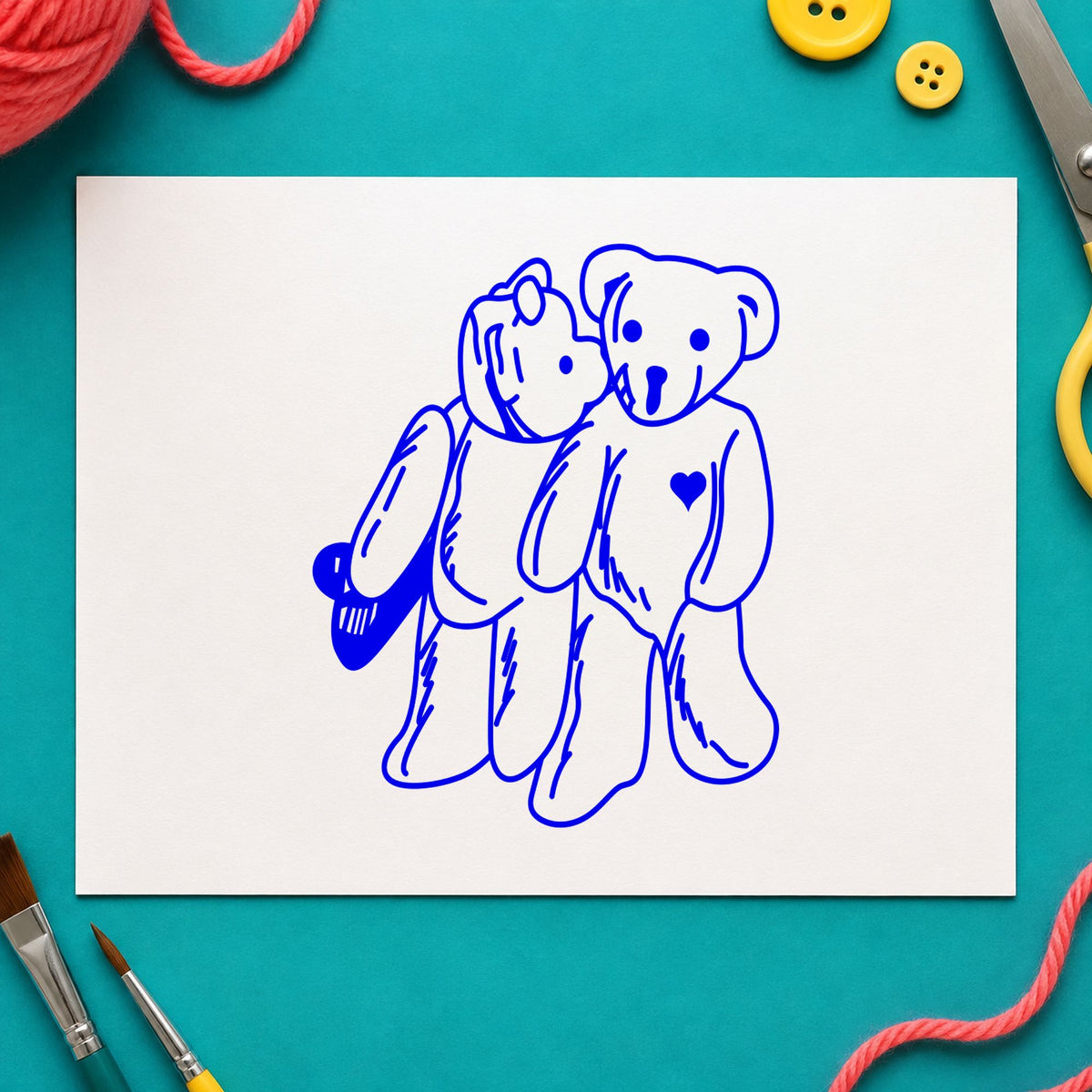 Kissing Bears Art Rubber Stamp in use 3